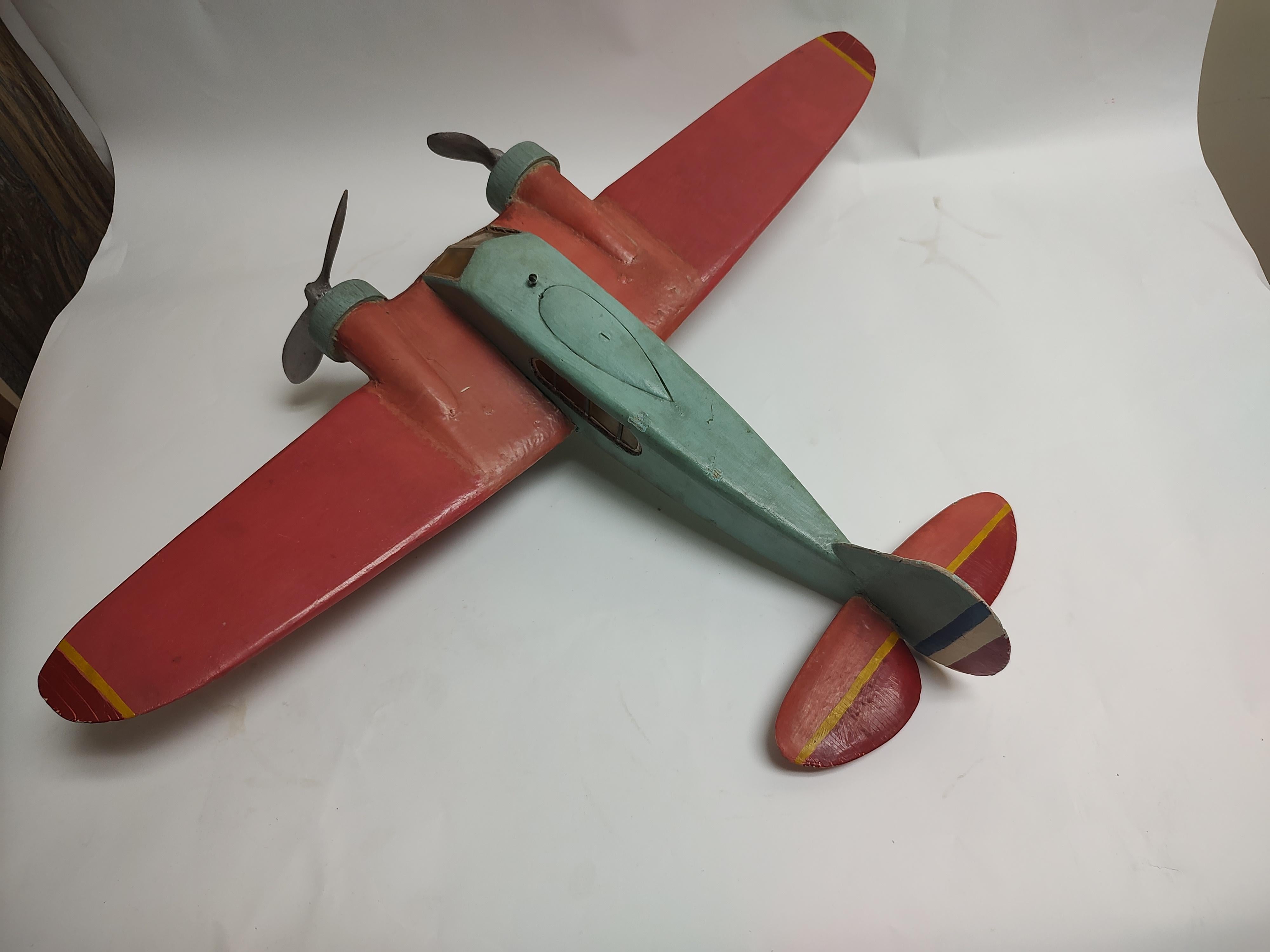 C1940 Hand Crafted Wooden French Folk Art Airplane with Moving Parts For Sale 10