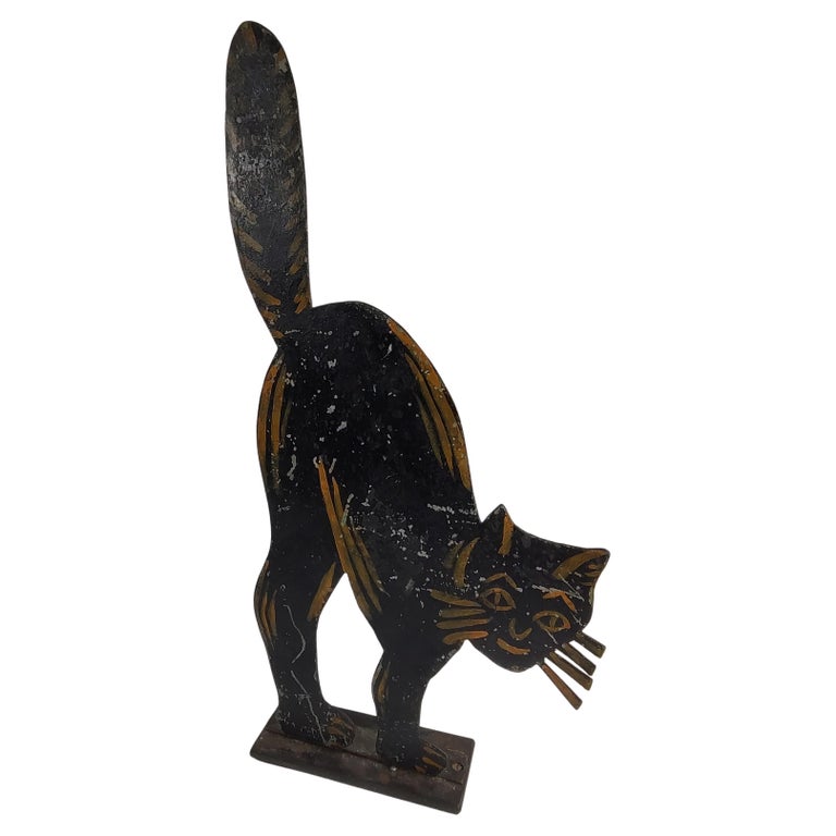 Handcut and Painted Sheet Metal Folk Art Cat Door Stop, circa 1940 For