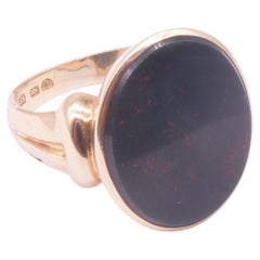 C1940 Mid-Century 14K Oval Bloodstone Signet Ring