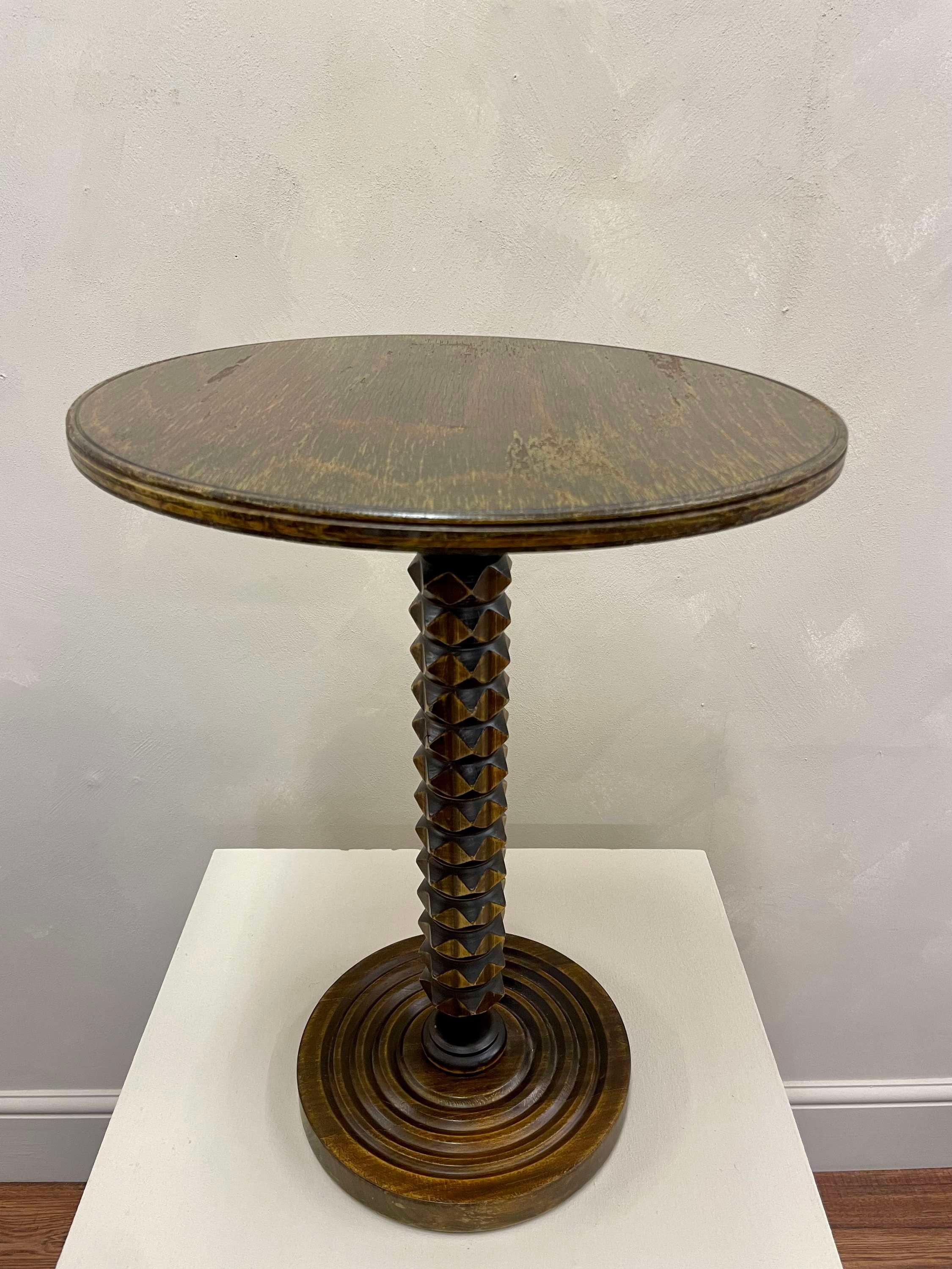 Hand-Carved C1940 Side Table / Pedestal by Charles Dudouyt
