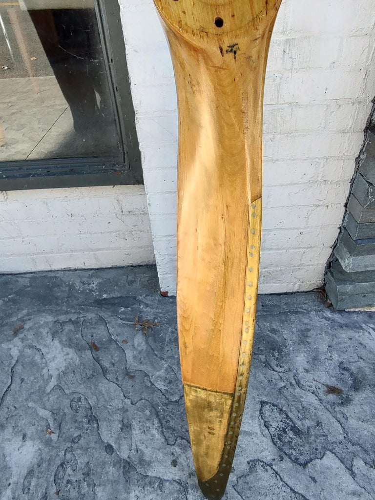 American C1940 Wooden Airplane Propeller with Brass Trim