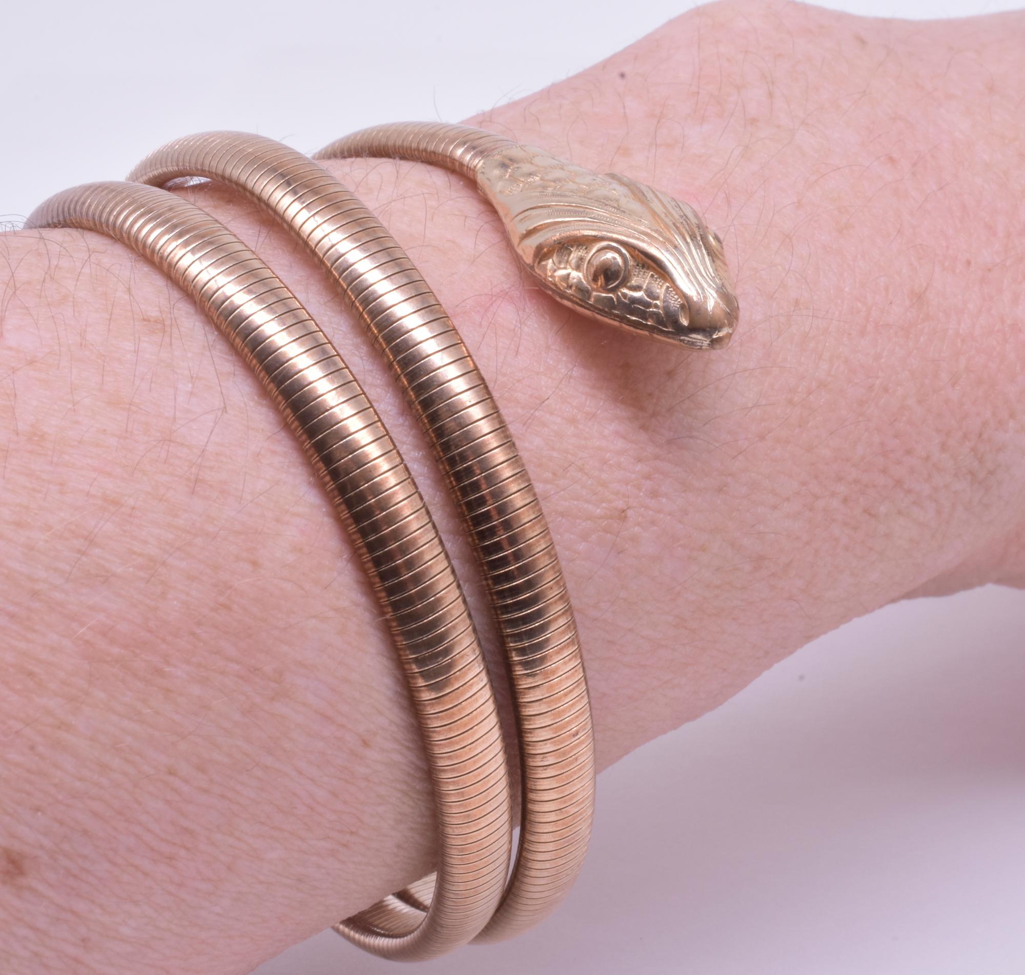 This retro 12K gold filled coiled flexible snake bracelet both fits and looks terrific on every size wrist.  Forstner was an American company based in Irvington NJ that started in 1920 and ceased operations in the 1980's. In their short existence