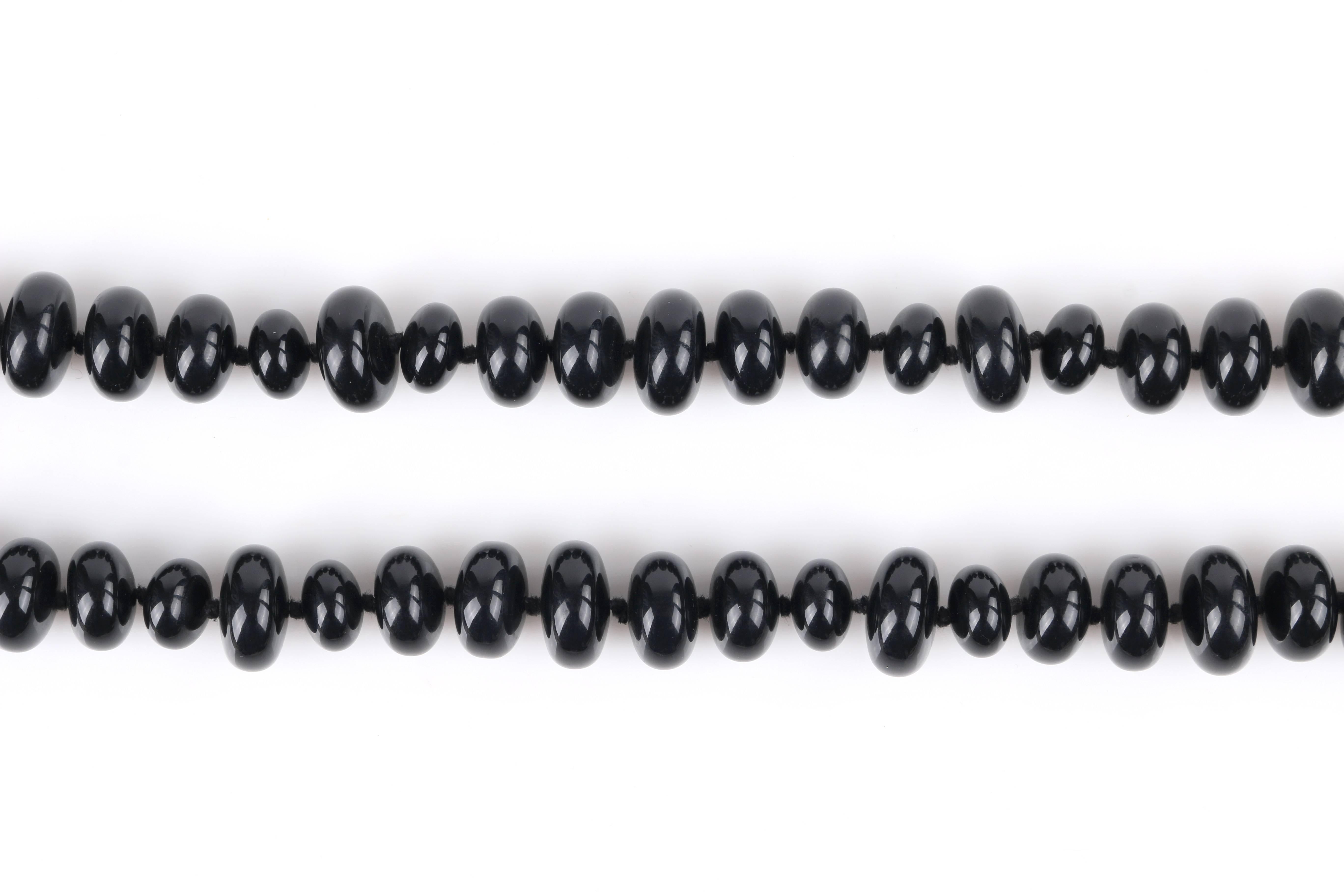 Women's c.1940's Black Onxy Rondelle Beaded Long Lucite Necklace