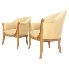 c.1940s Paire Leon Jallot Atr. Chaises longues en bergère à bord festonné sculpté MINT