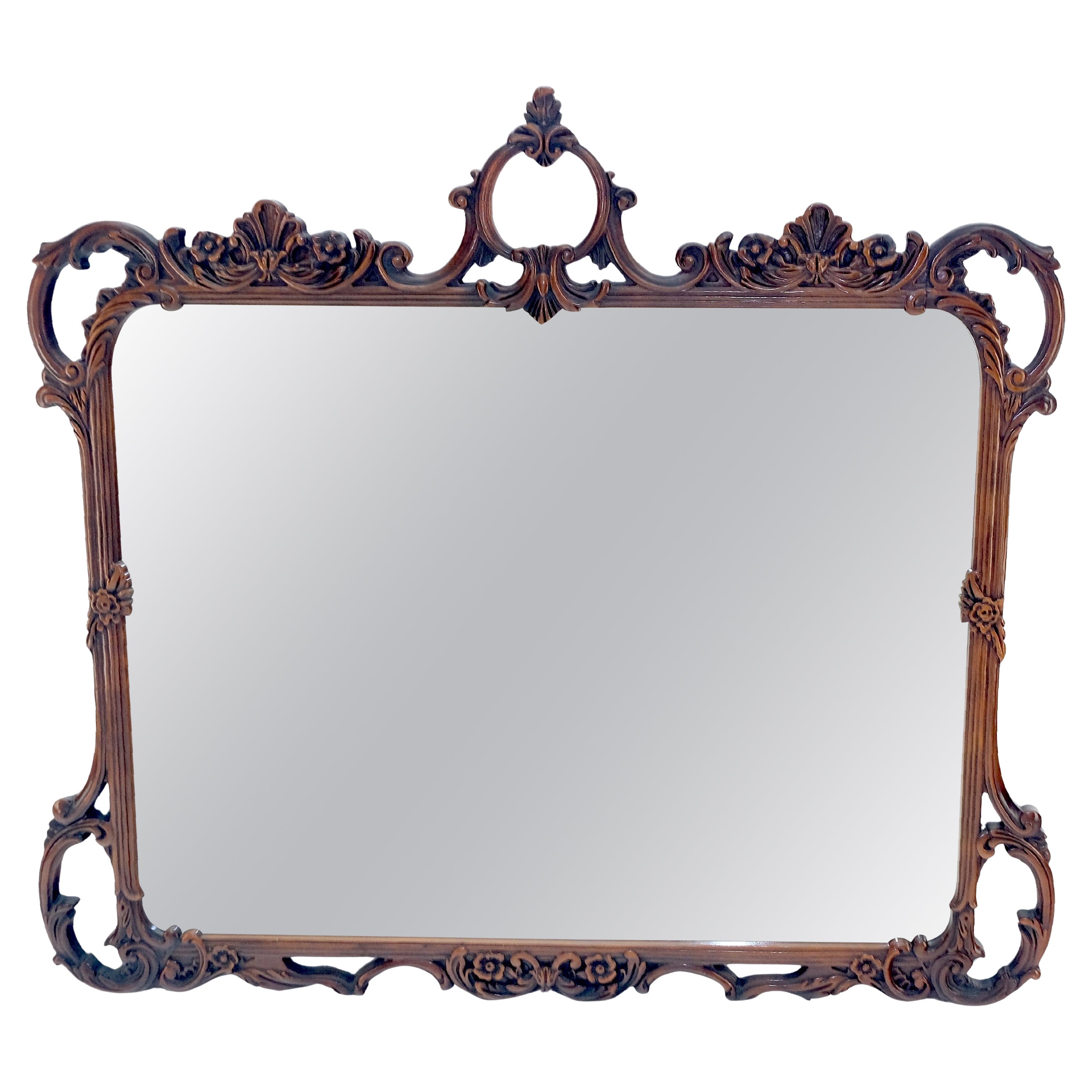 c1940s Pierced Carved Mahogany 56x50” Chippendale Style Wall Mirror MINT! For Sale