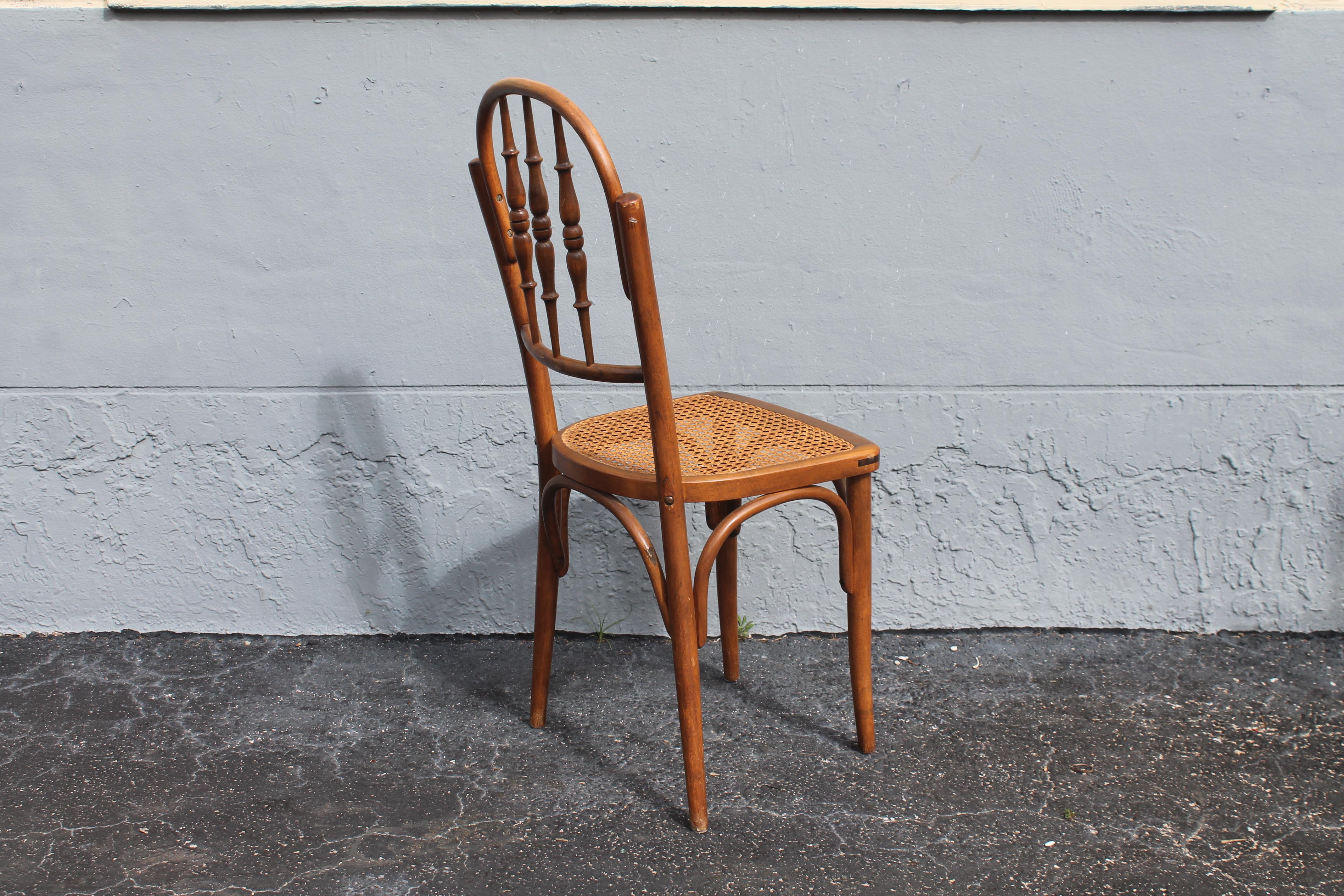 Wood c1940's Set of 6 French Country Style Caned Dining Chairs For Sale