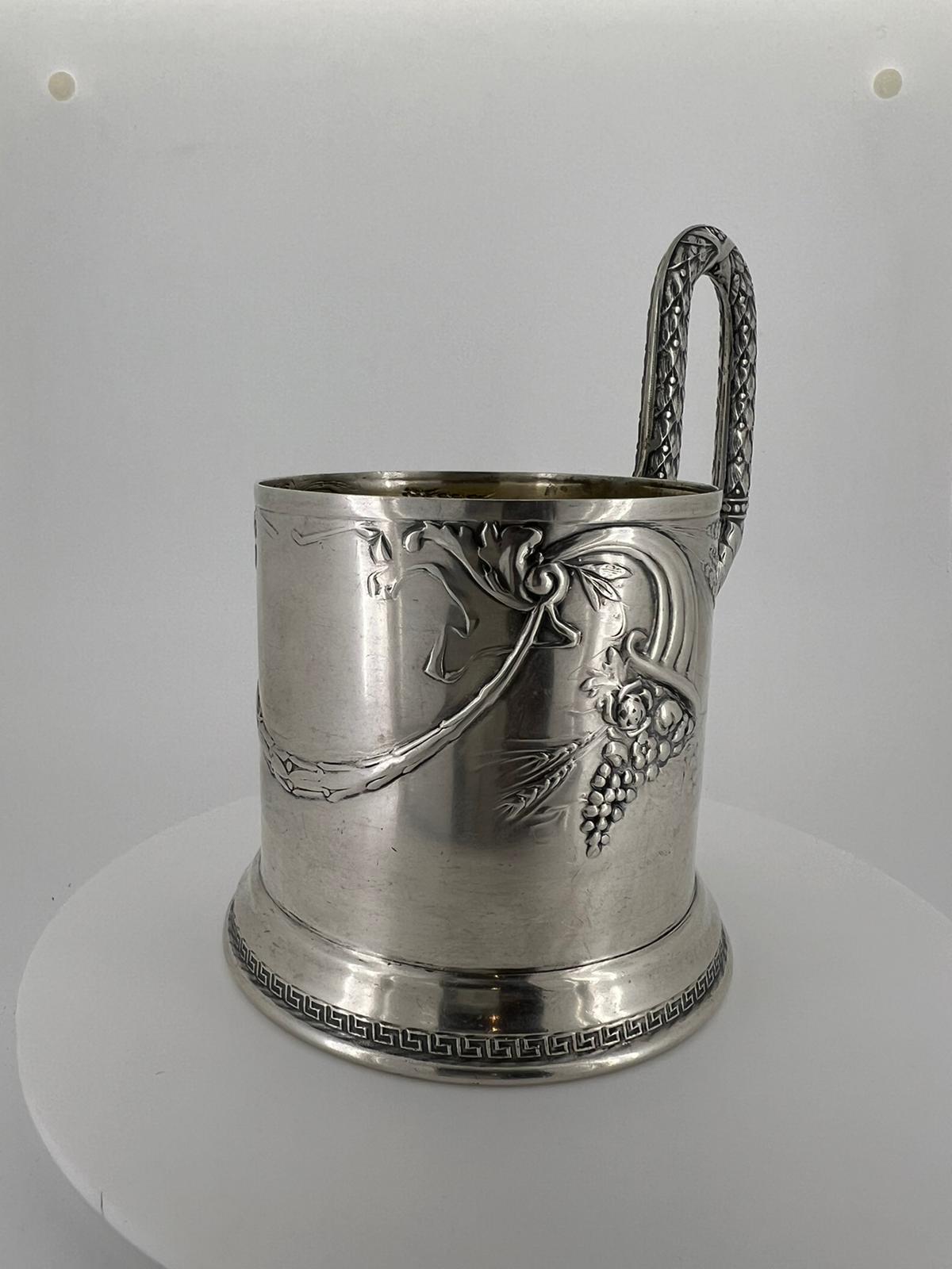 c1940's Soviet 875 Silver Elaborate Glass Holder. Sowjetische Hallmarks. Gewicht 175gr 3