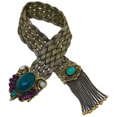 C.1940s Victorian Revival Goldtone Jeweled Tassel Bracelet C.1940s Victorian Revival Goldtone Jeweled Tassel Bracelet