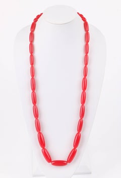 c.1940's Watermelon Pink Oblong Beaded Long Lucite Necklace