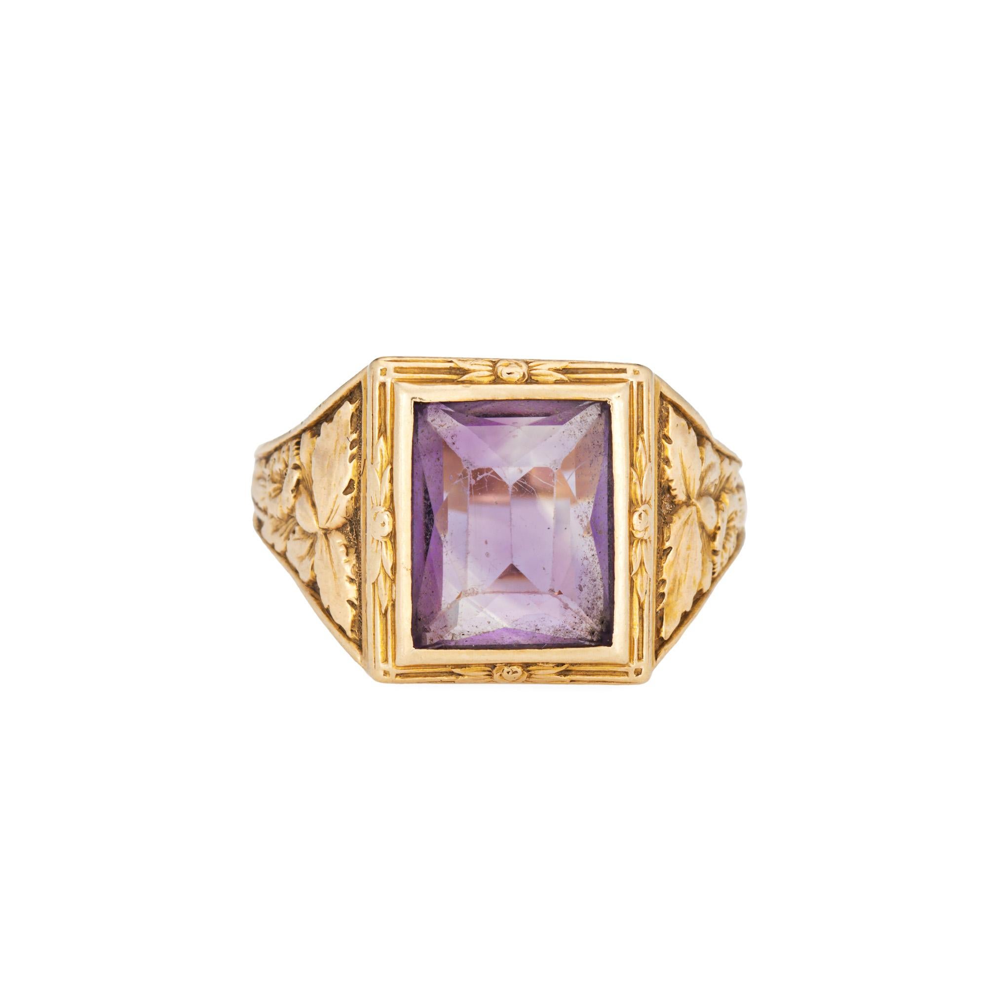 Stylish and finely detailed Bailey Banks & Biddle amethyst ring crafted in 14 karat yellow gold (circa 1943).

Amethyst measures 11mm x 8.5mm. Note: light surface abrasions to the amethyst (visible under a 10x loupe).

The square cut amethyst is