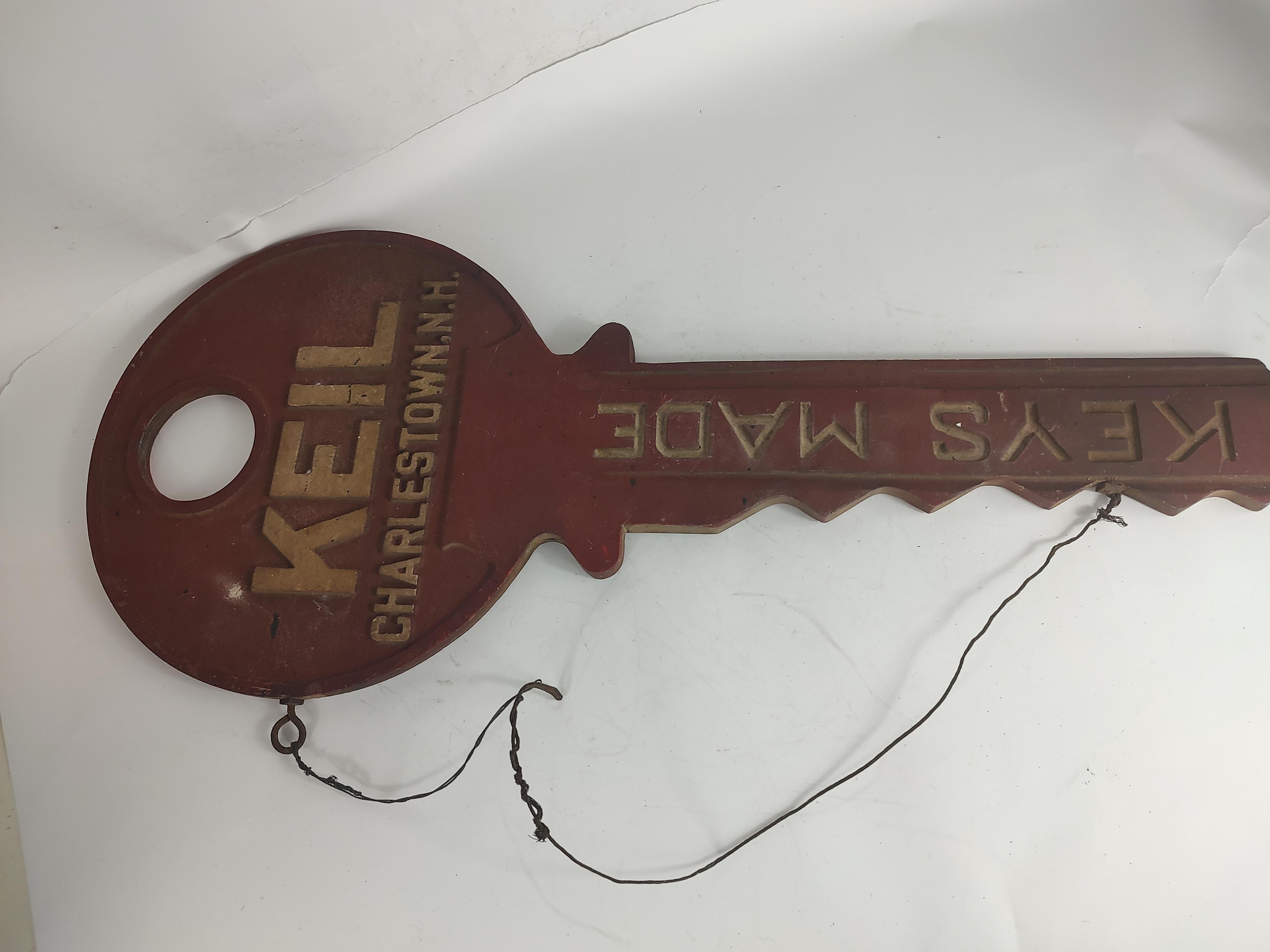 American C1945 Cast Aluminum Trade Sign Form of a Key Keil Charlestown N.H. Keys Made For Sale