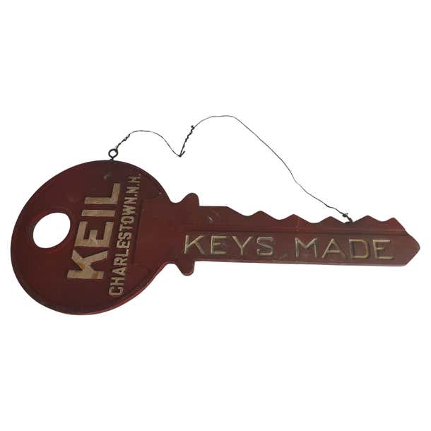 C1945 Cast Aluminum Trade Sign Form of a Key Keil Charlestown N.H. Keys ...