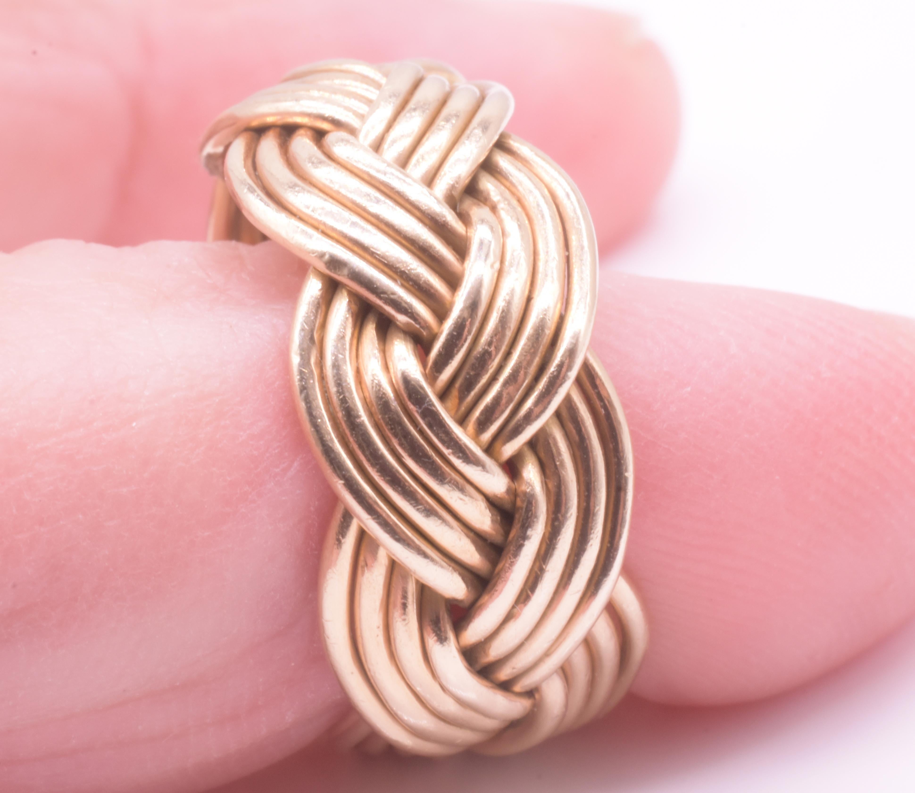 C1950 Anillo de banda trenzada con cabeza de turco de 14 quilates en venta 5