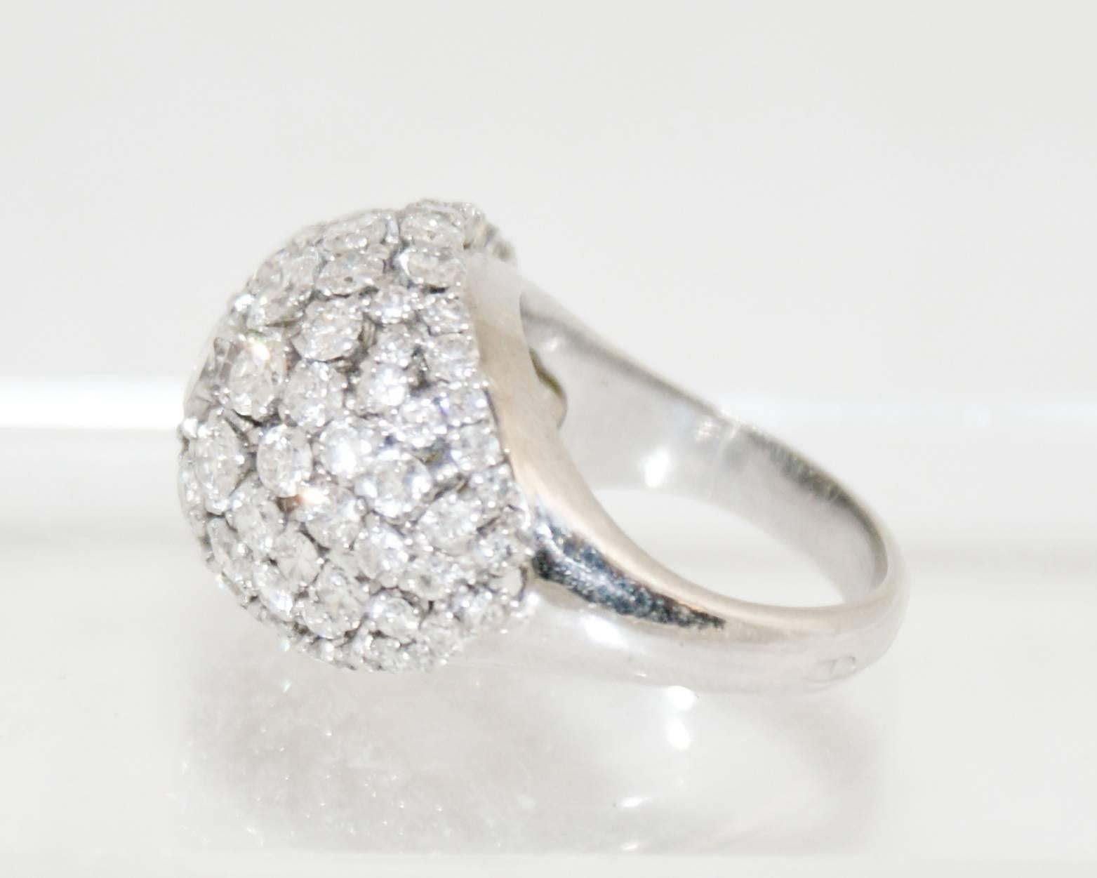Round Cut French Retro Diamond Platinum Bombe Cocktail Ring For Sale