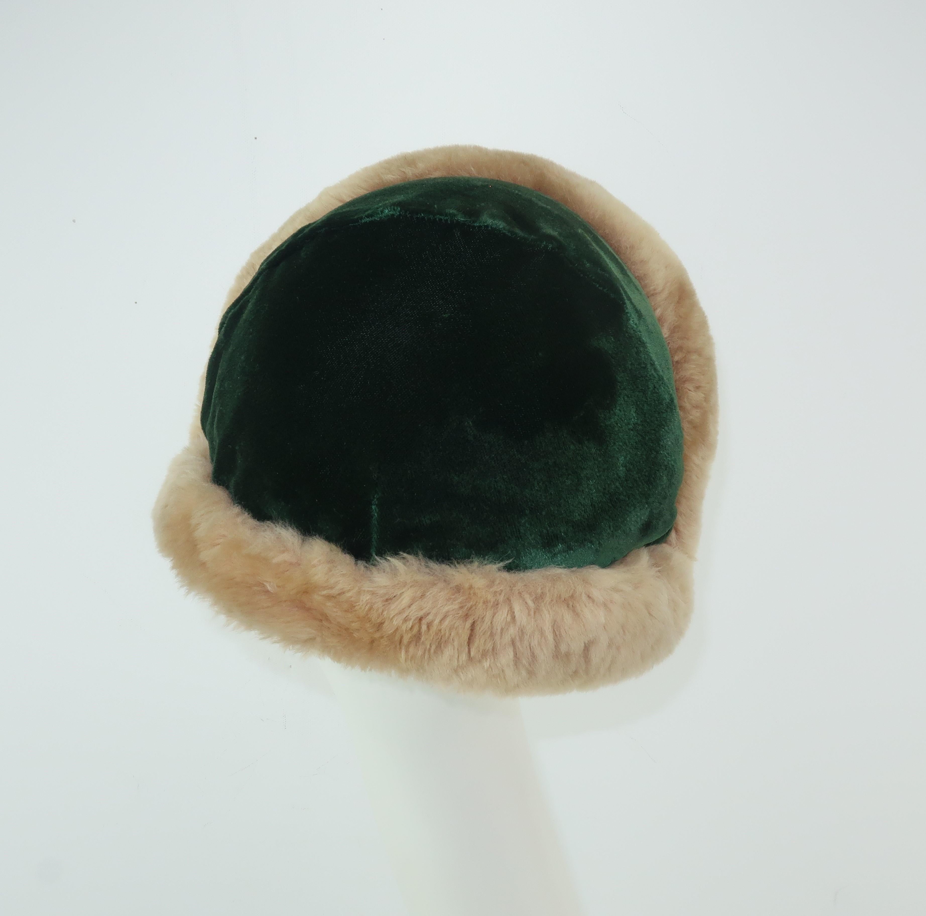 C.1950 Green Velvet Hat With Mouton Trim 1