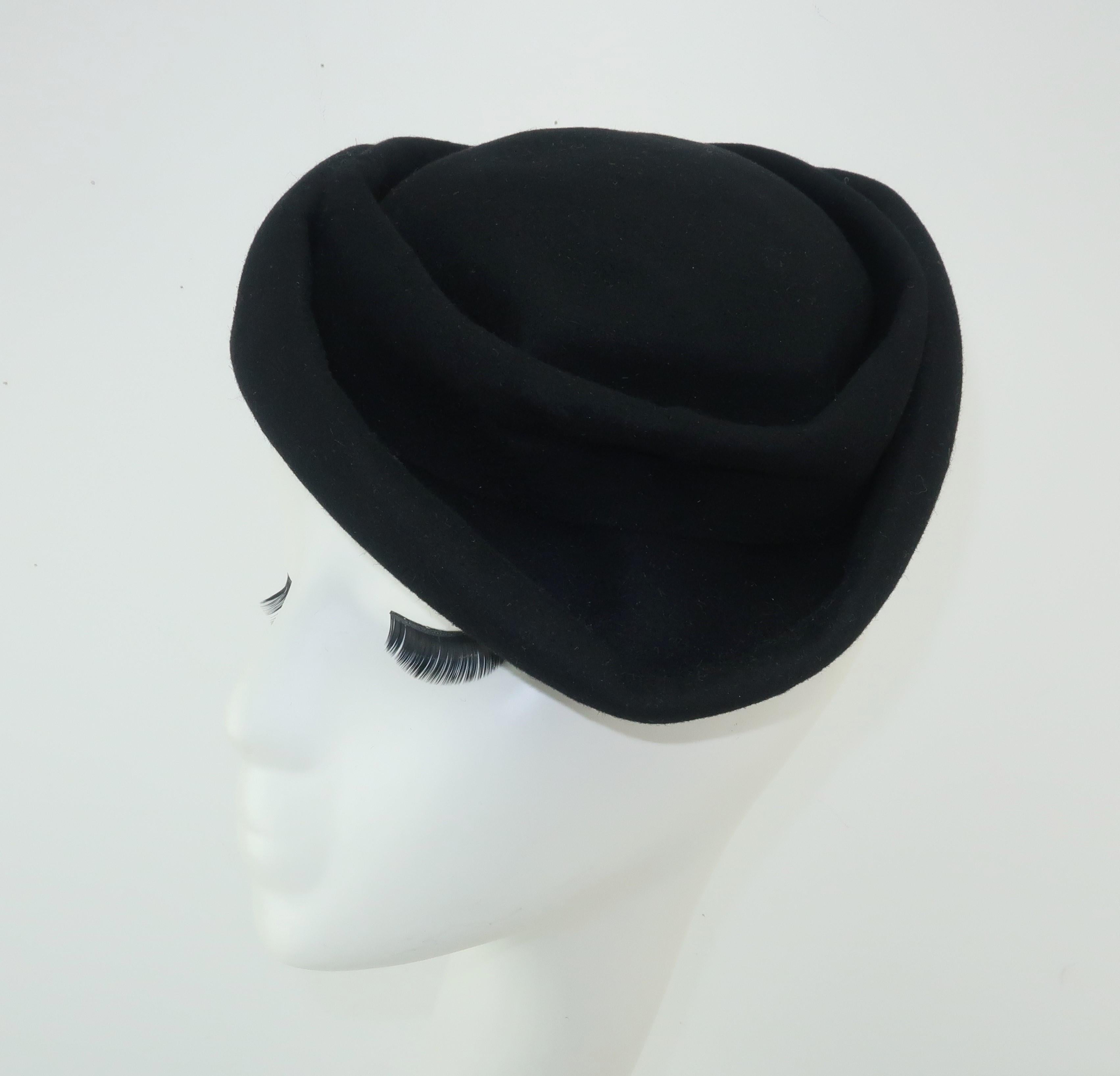 Women's C.1950 I. Magnin Black Wool Felt Tilt Hat