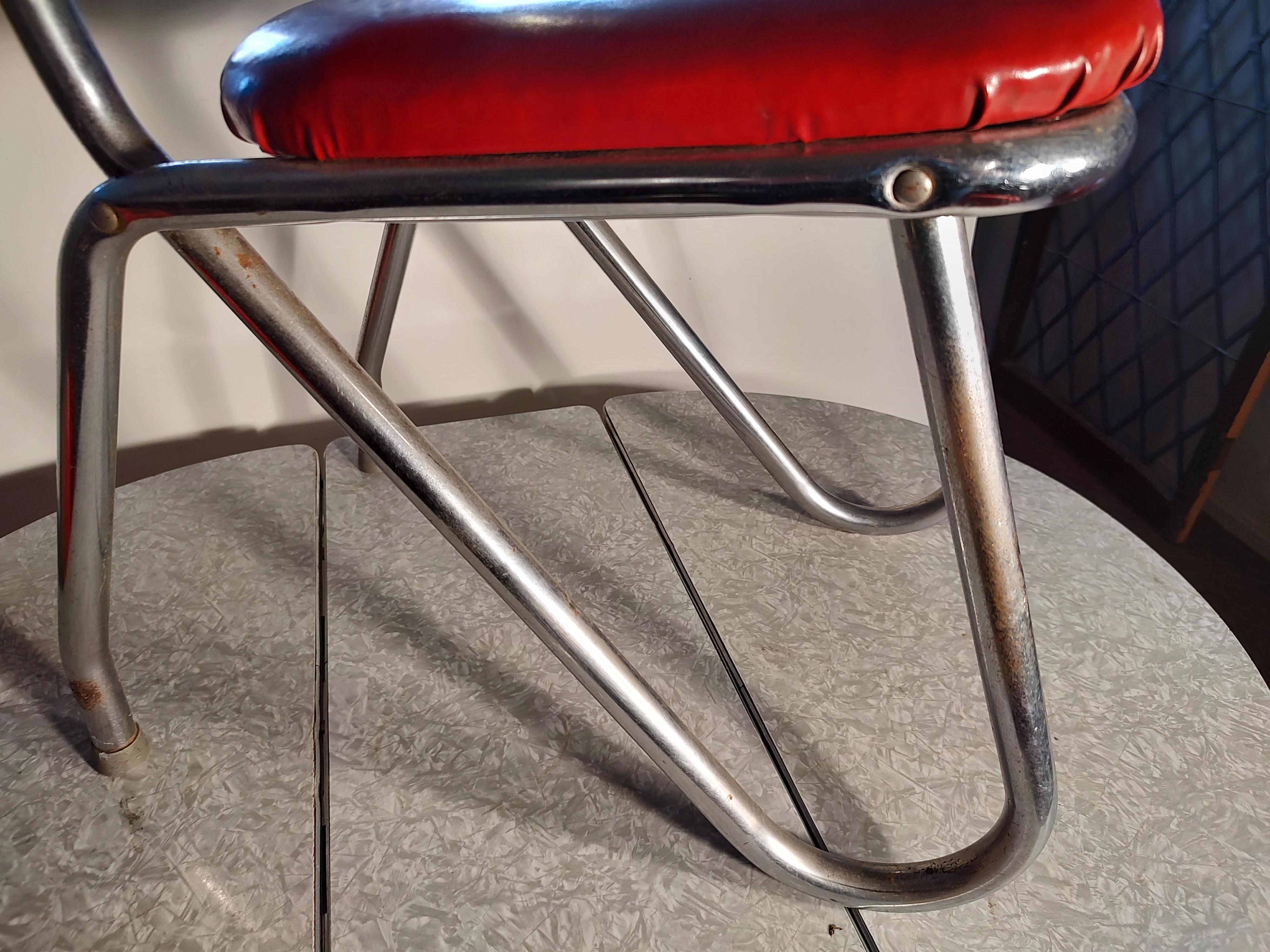 Mid-20th Century C1950 Mid Century Chrome & Formica Dining Table & 4 Red Vinyl Sculptural Chairs