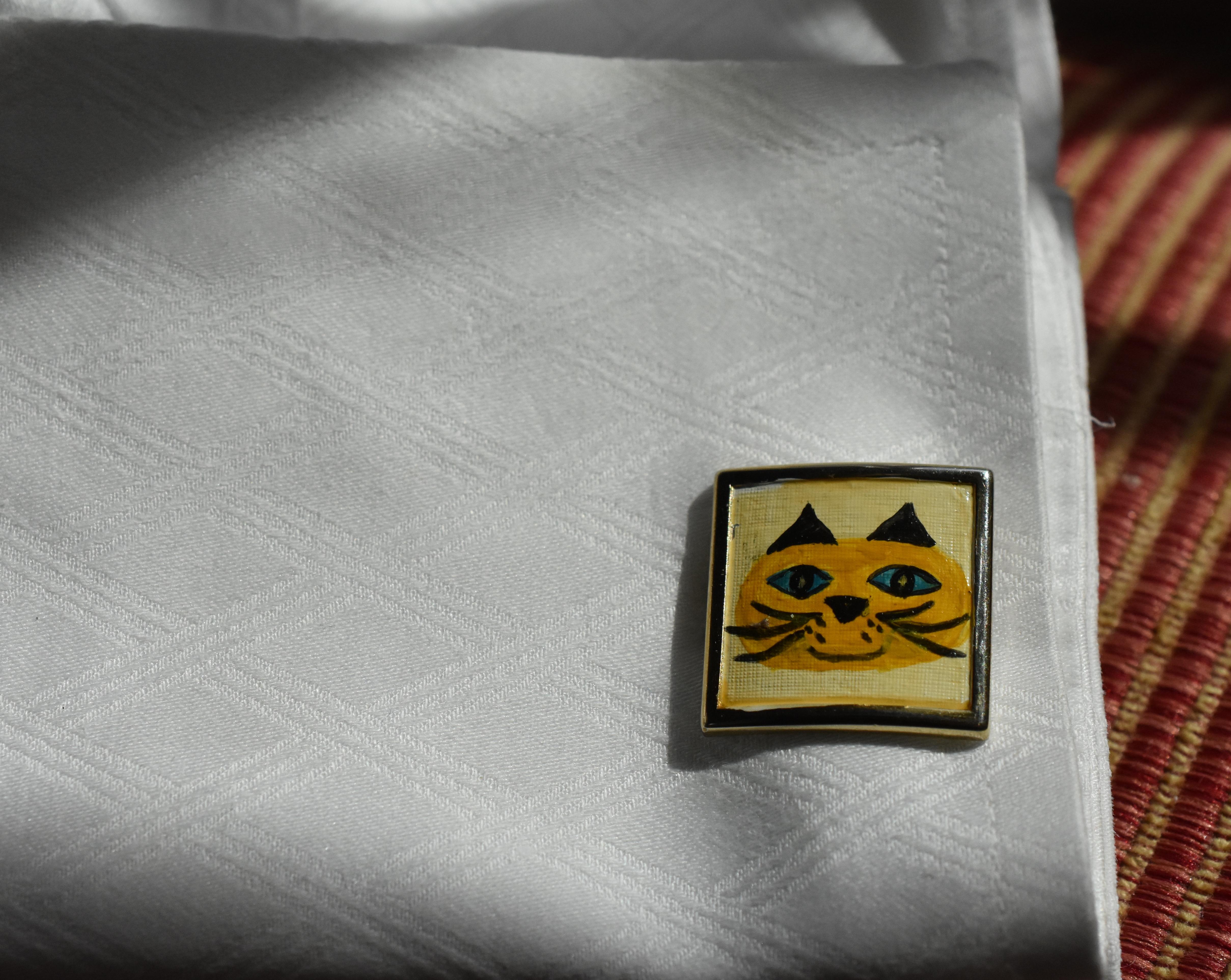 Modern Cufflinks with Painted Cats, circa 1950 1