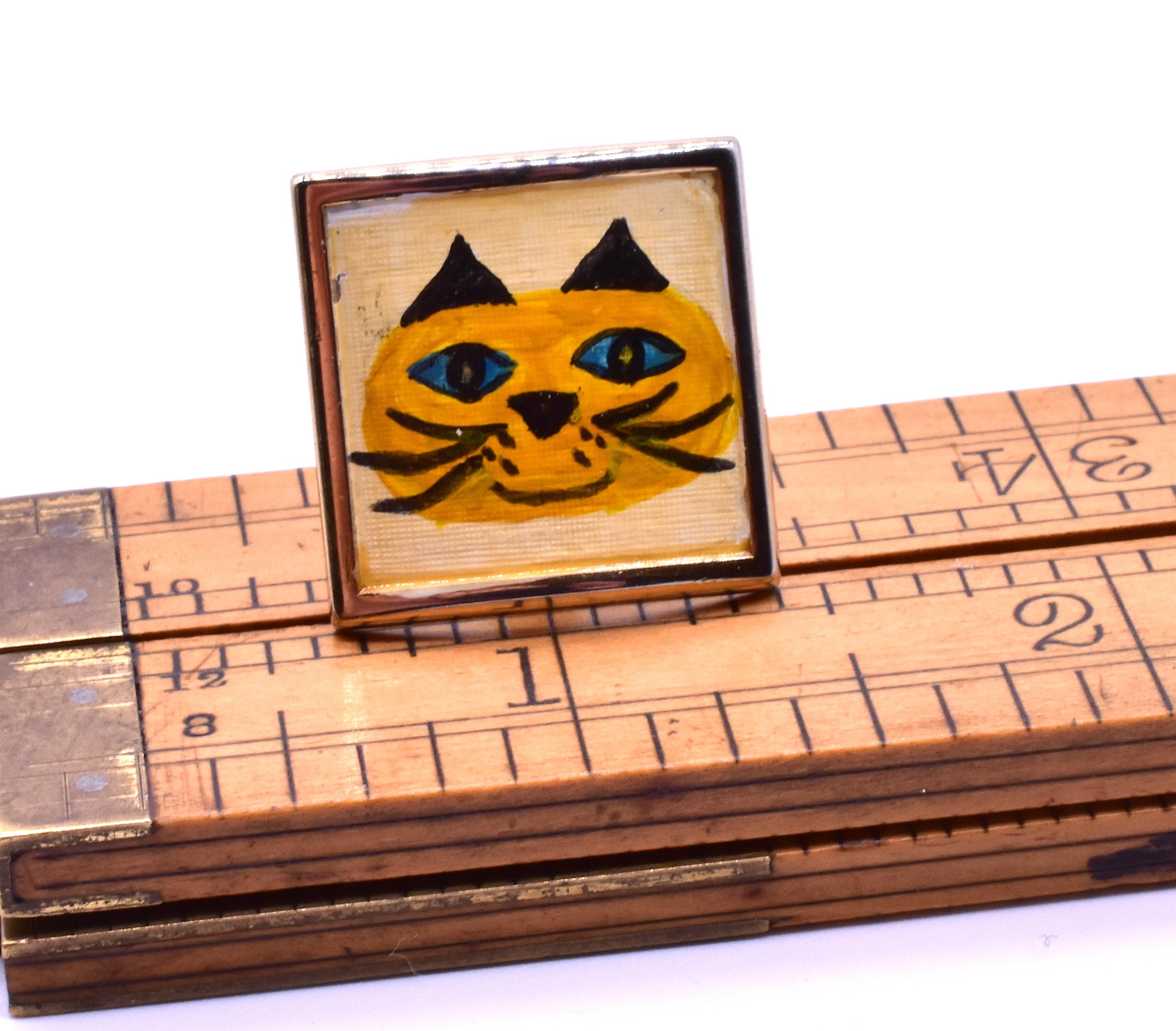 Modern Cufflinks with Painted Cats, circa 1950 2