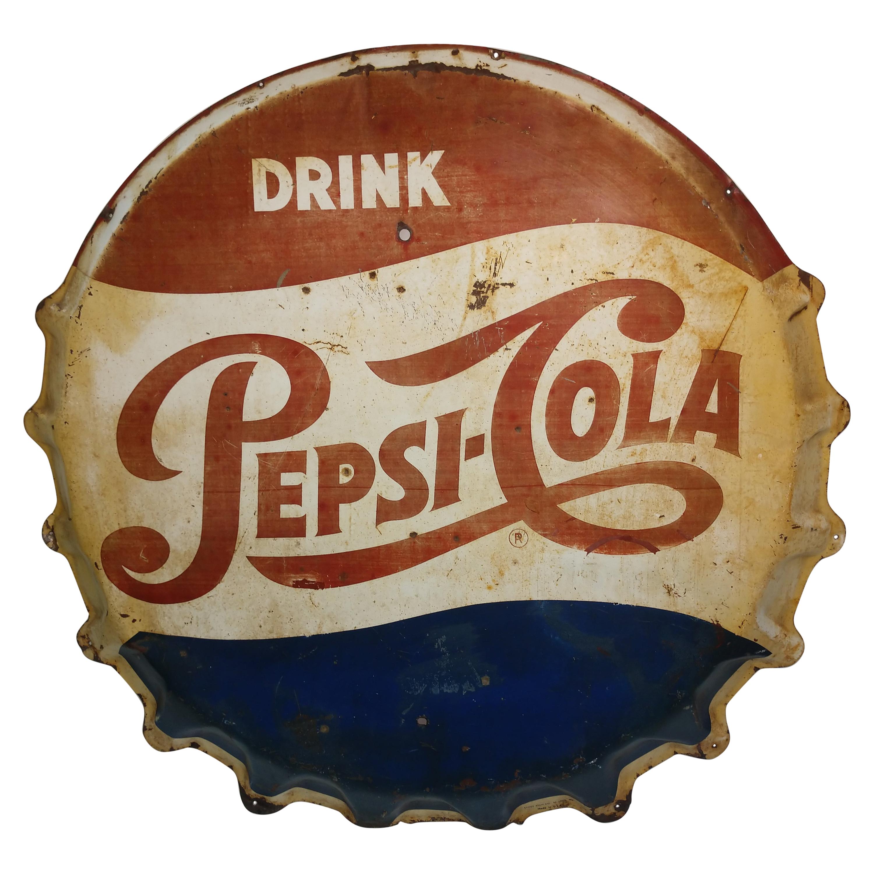 C1950 Painted Tin Drink Pepsi Cola Sign