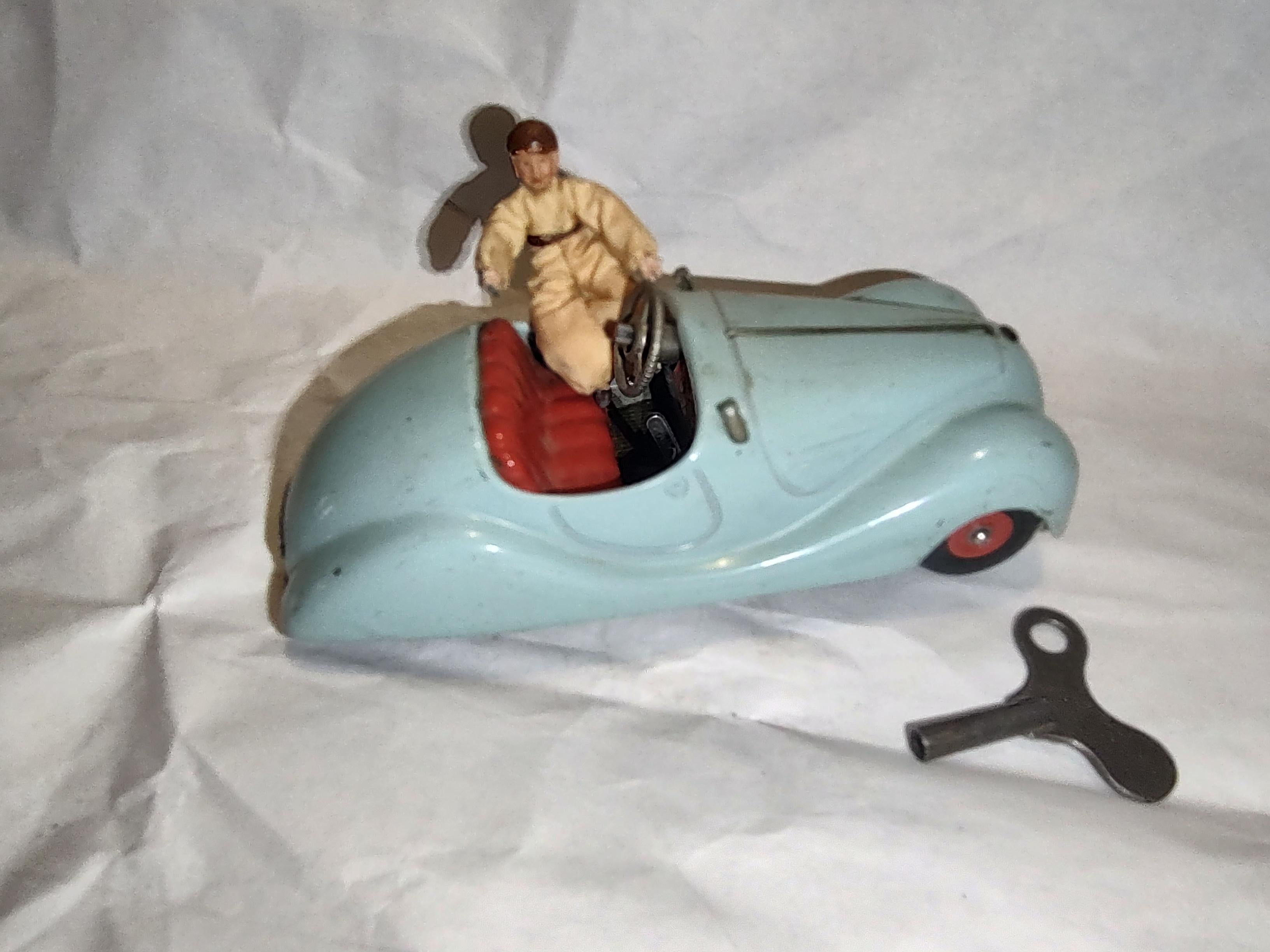 Plastic C1950 Schuco Model # 2002 Jaguar Type Sports Car with Driver & Horn That Works 