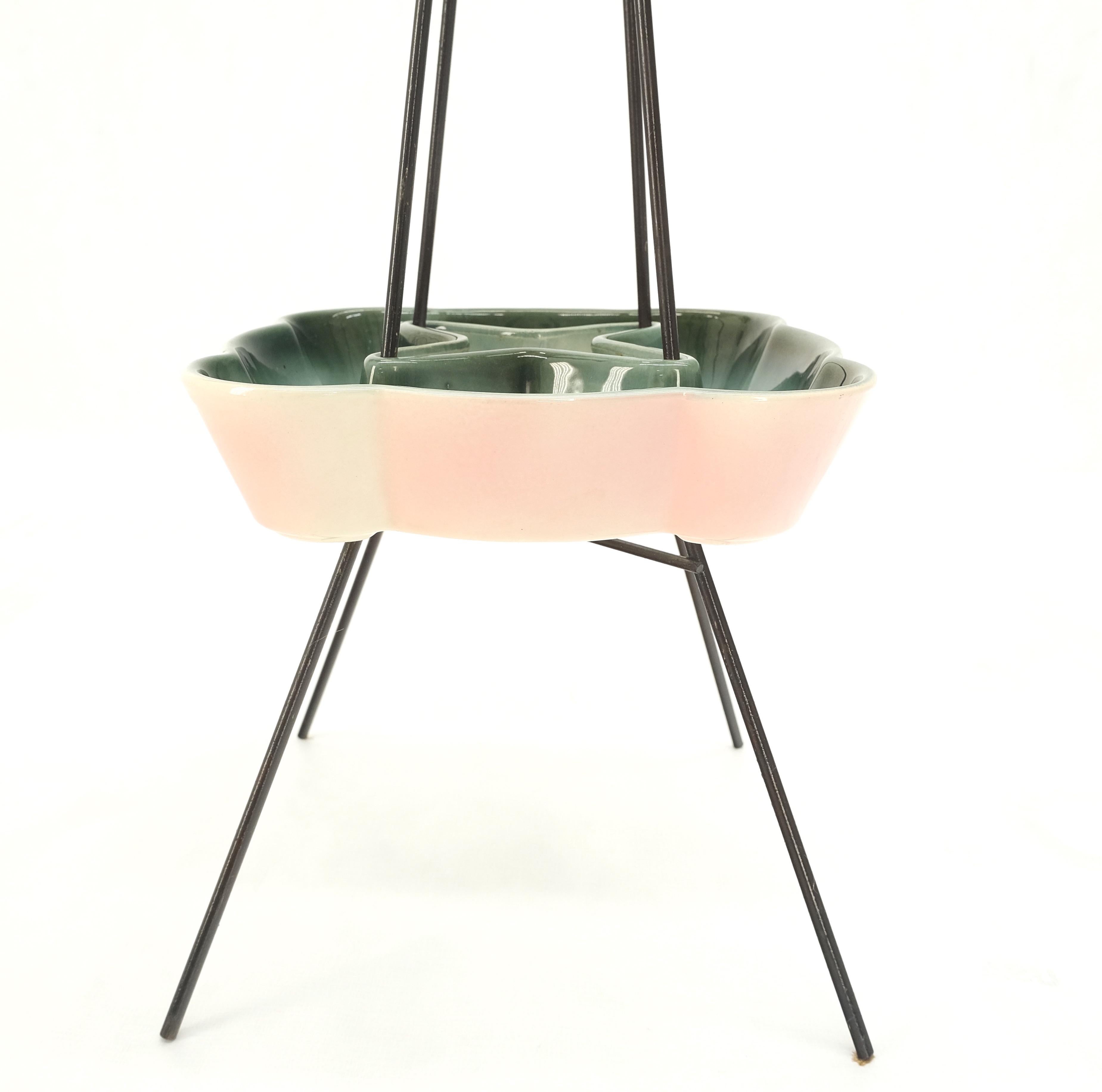 c.1950's Ceramic Pottery & Wire Base Floor Standing 2 Tier Ashtray  For Sale 4