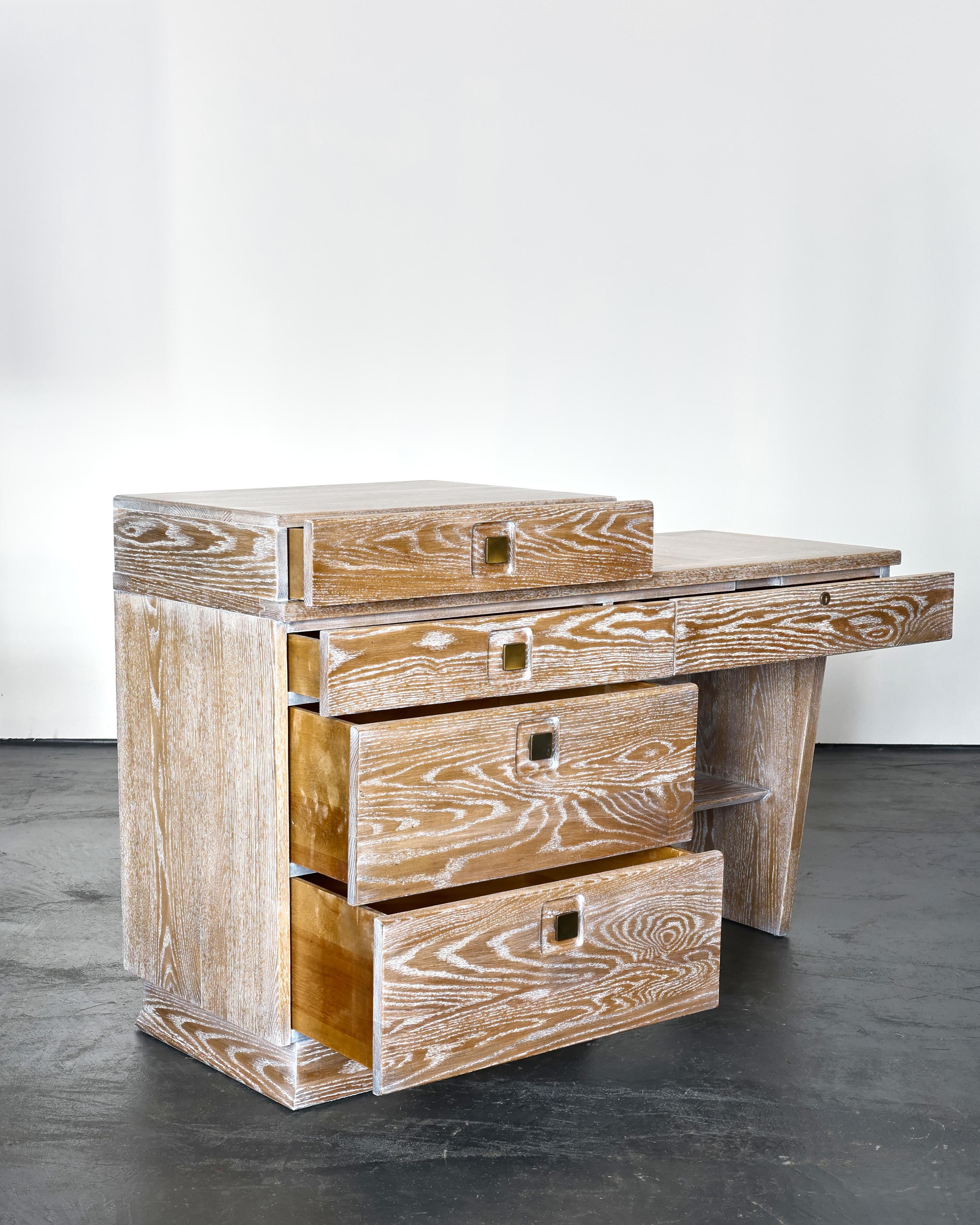 Cerused C.1950s French Limed Oak Desk For Sale
