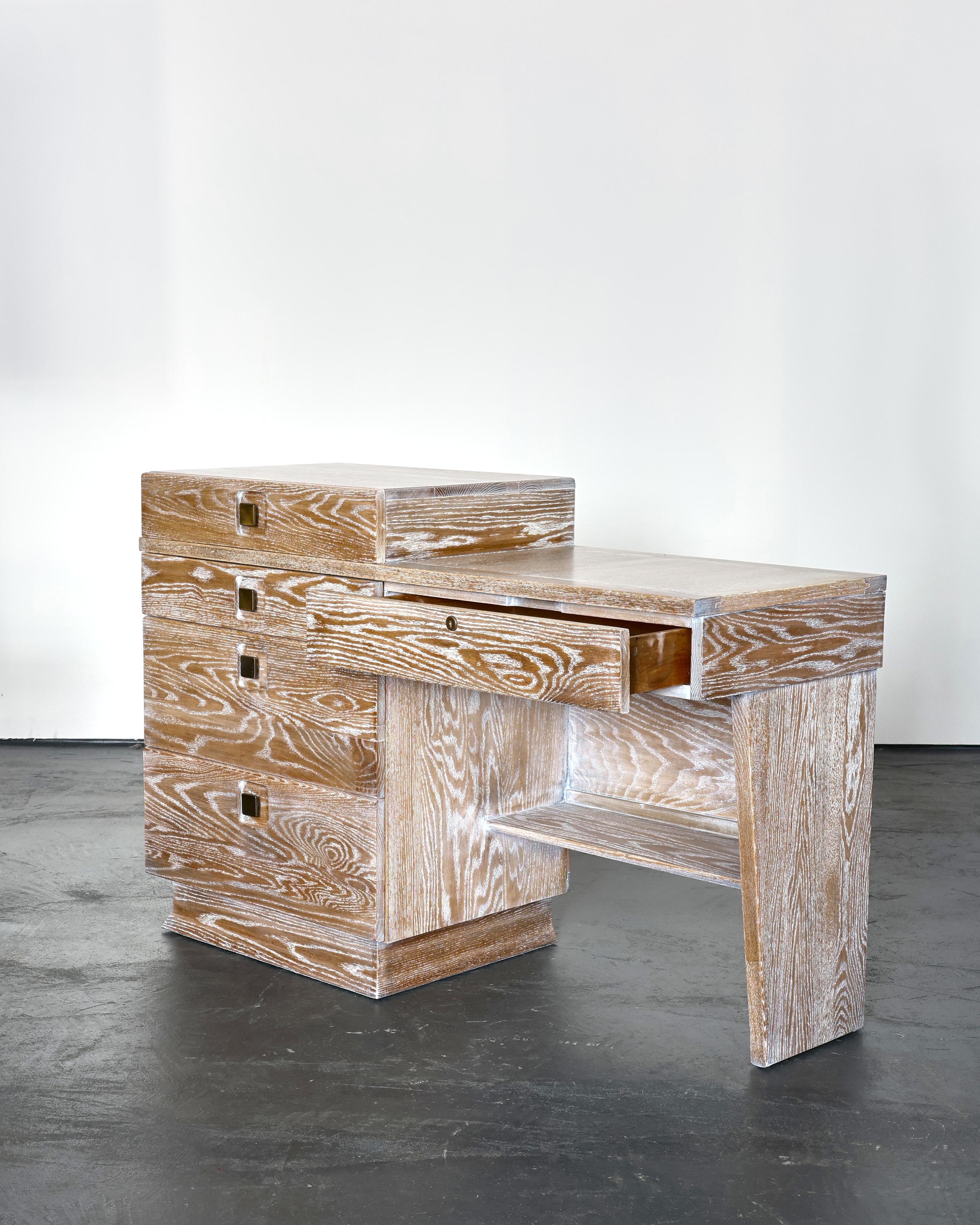 Wood C.1950s French Limed Oak Desk For Sale