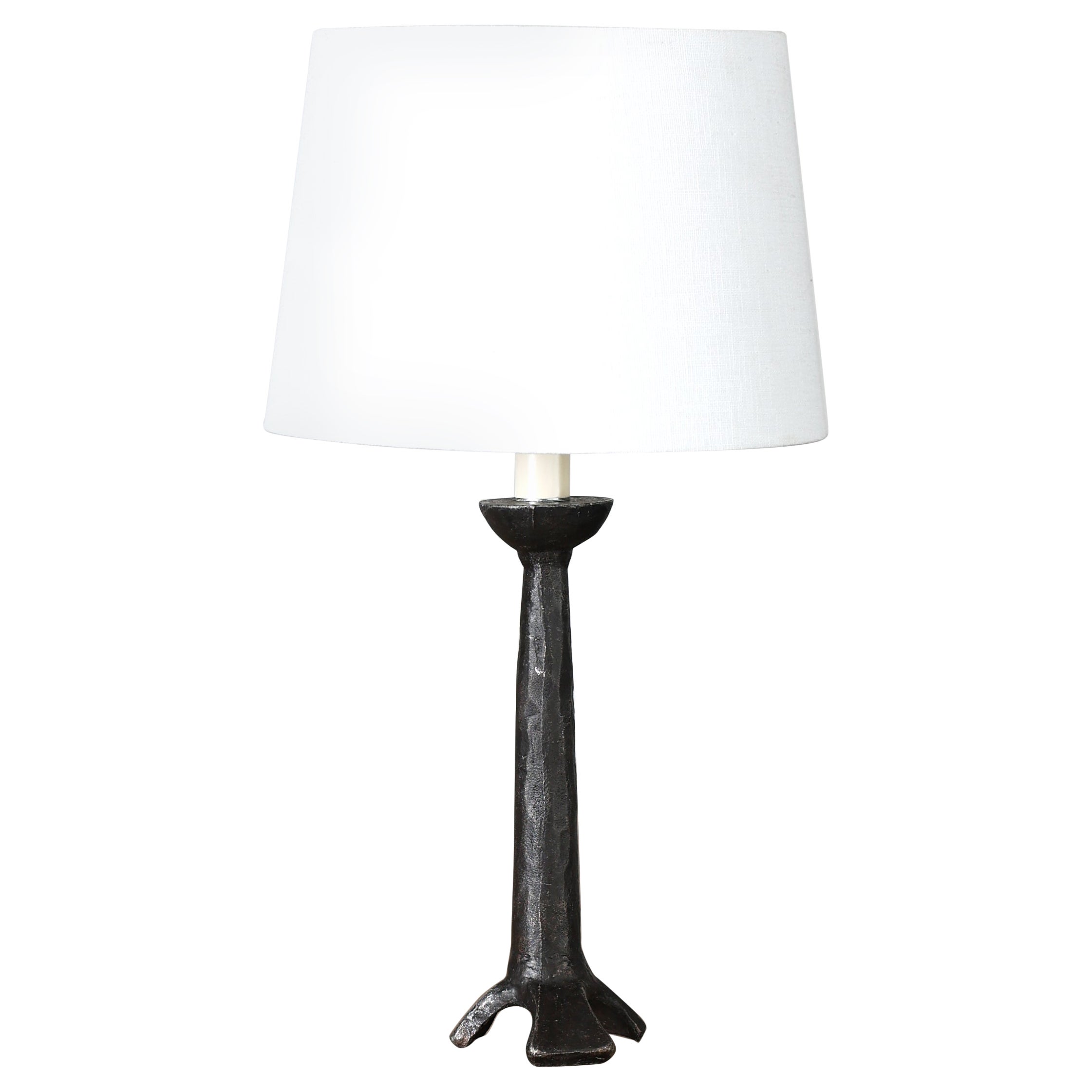 C.1950s French Textured Steel Table Lamp