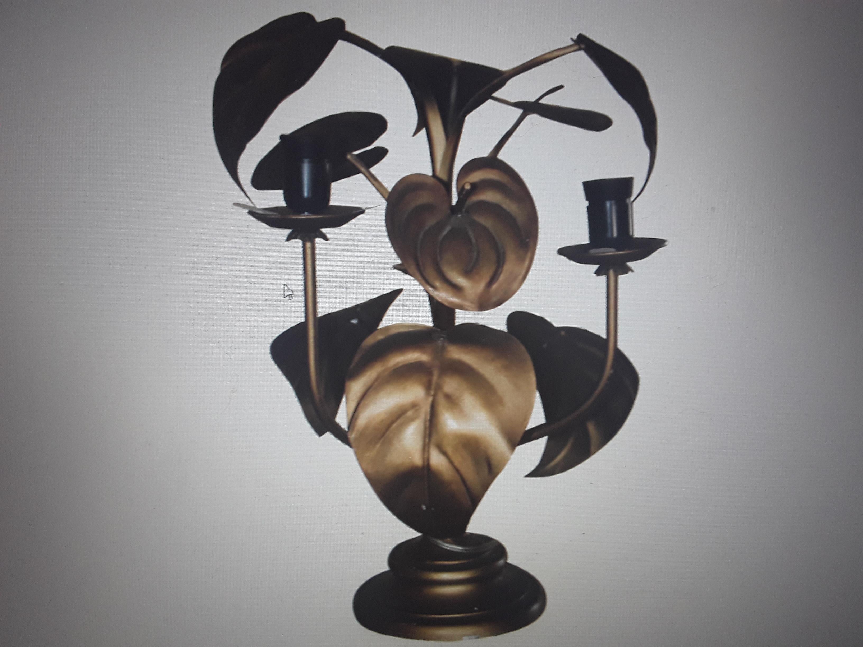 Italienische Mid-Century-Modern-Tischlampe aus vergoldetem Metall mit Anthurium, ca. 1950er Jahre im Angebot 9