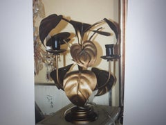 c1950's Italian Mid Century Modern Gilt Metal Anthurium Table Lamp