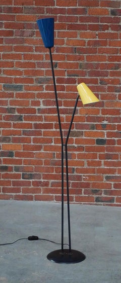 c.1950s Italian Multi Colored Two Shade Adjustable Modernist Floor Lamp