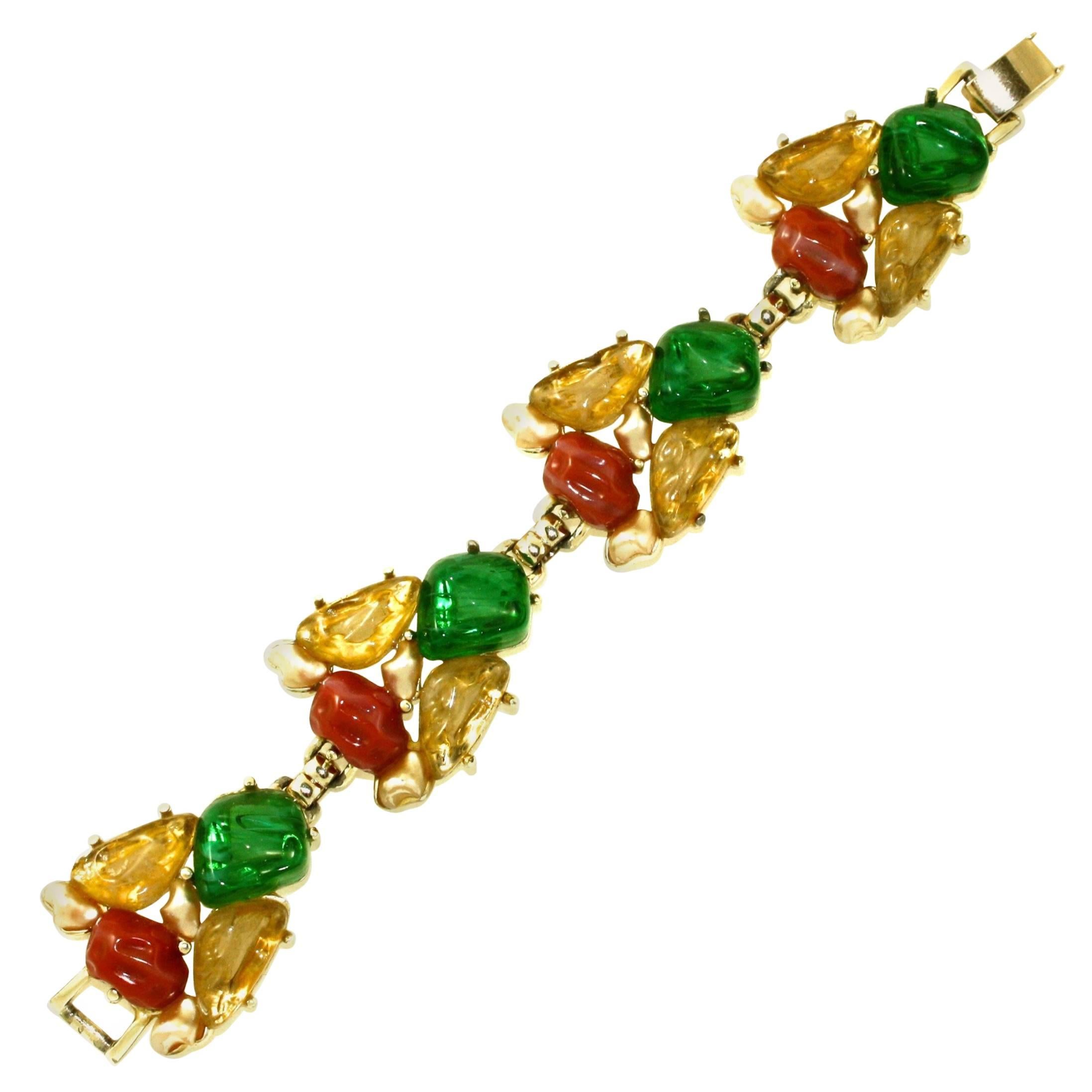 c1950's Large Mixed Stone Bracelet by Bergere For Sale