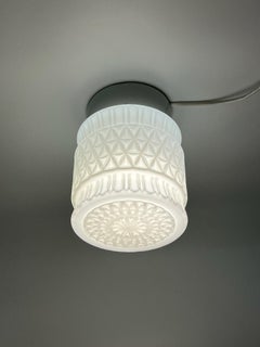 c.1950s Scandinavian Flush Mount Ceiling Lamp, White Opaline Glass