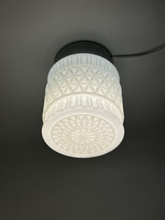 c.1950s Scandinavian Flush Mount Ceiling Lamp, White Opaline Glass