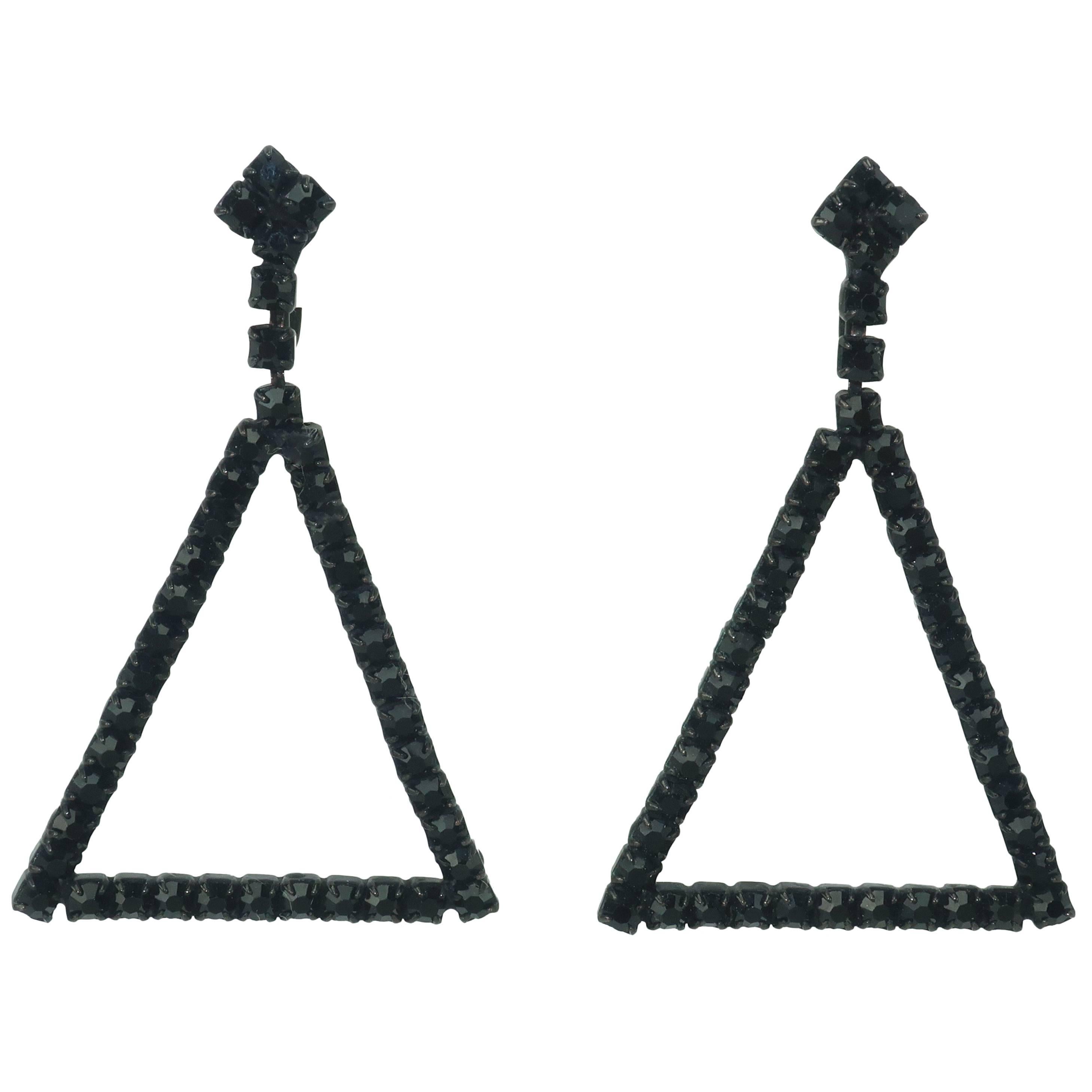 C.1960 Coro Black Rhinestone Triangle Earrings