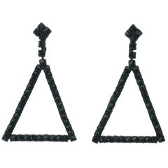 C.1960 Coro Black Rhinestone Triangle Earrings