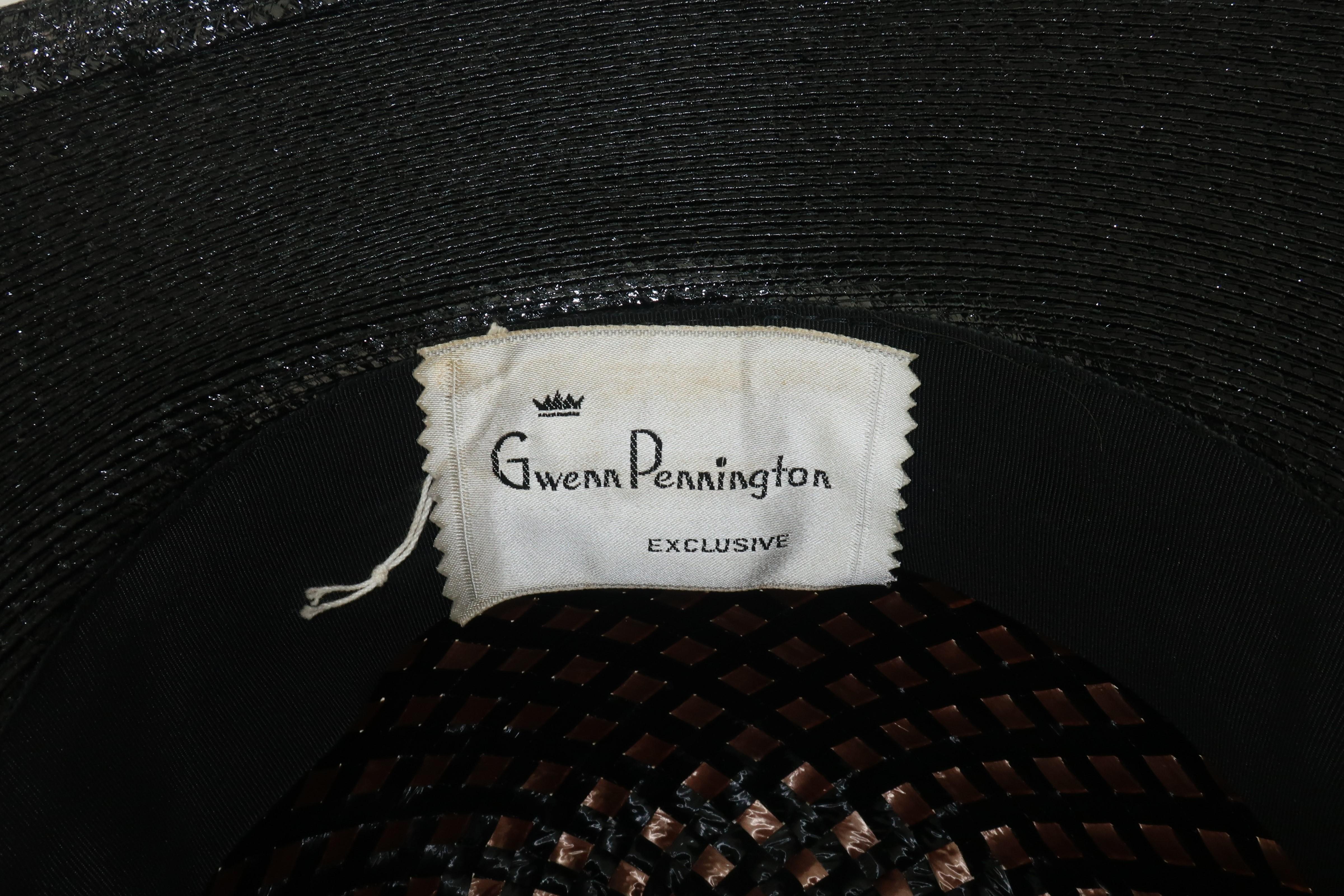 C.1960 Gwenn Pennington Beige & Black Straw Hat 5