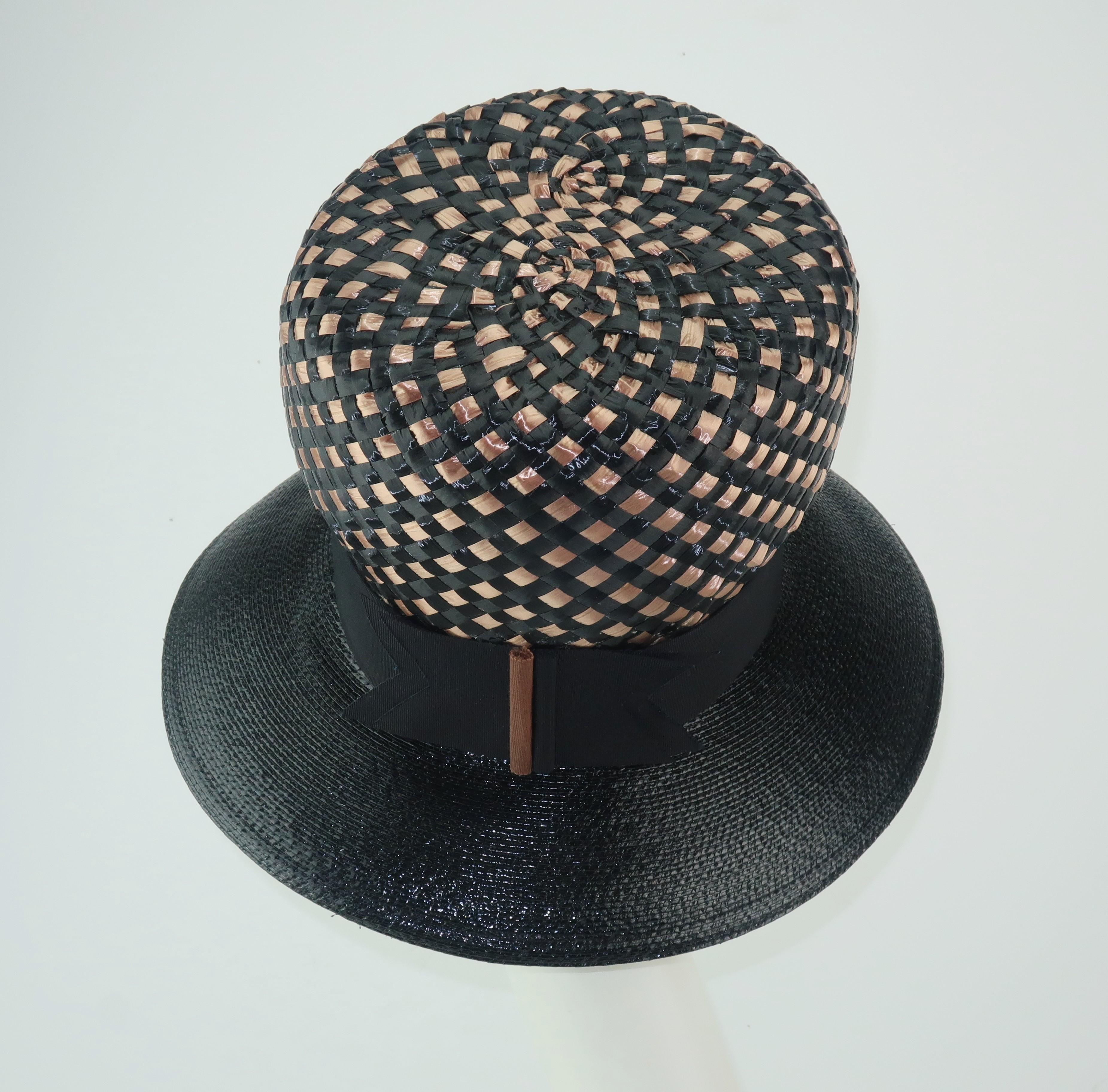 Women's C.1960 Gwenn Pennington Beige & Black Straw Hat