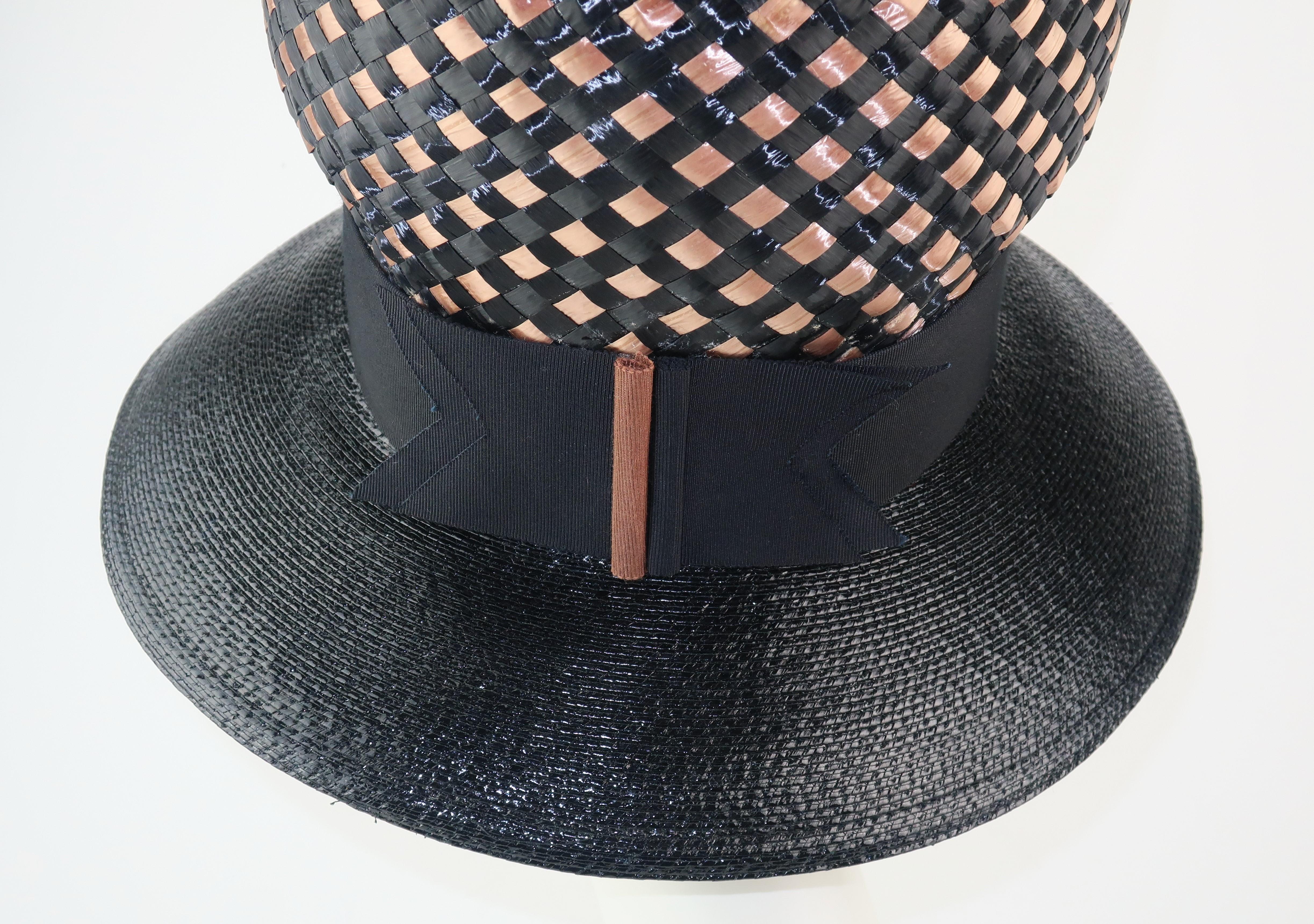 C.1960 Gwenn Pennington Beige & Black Straw Hat 1