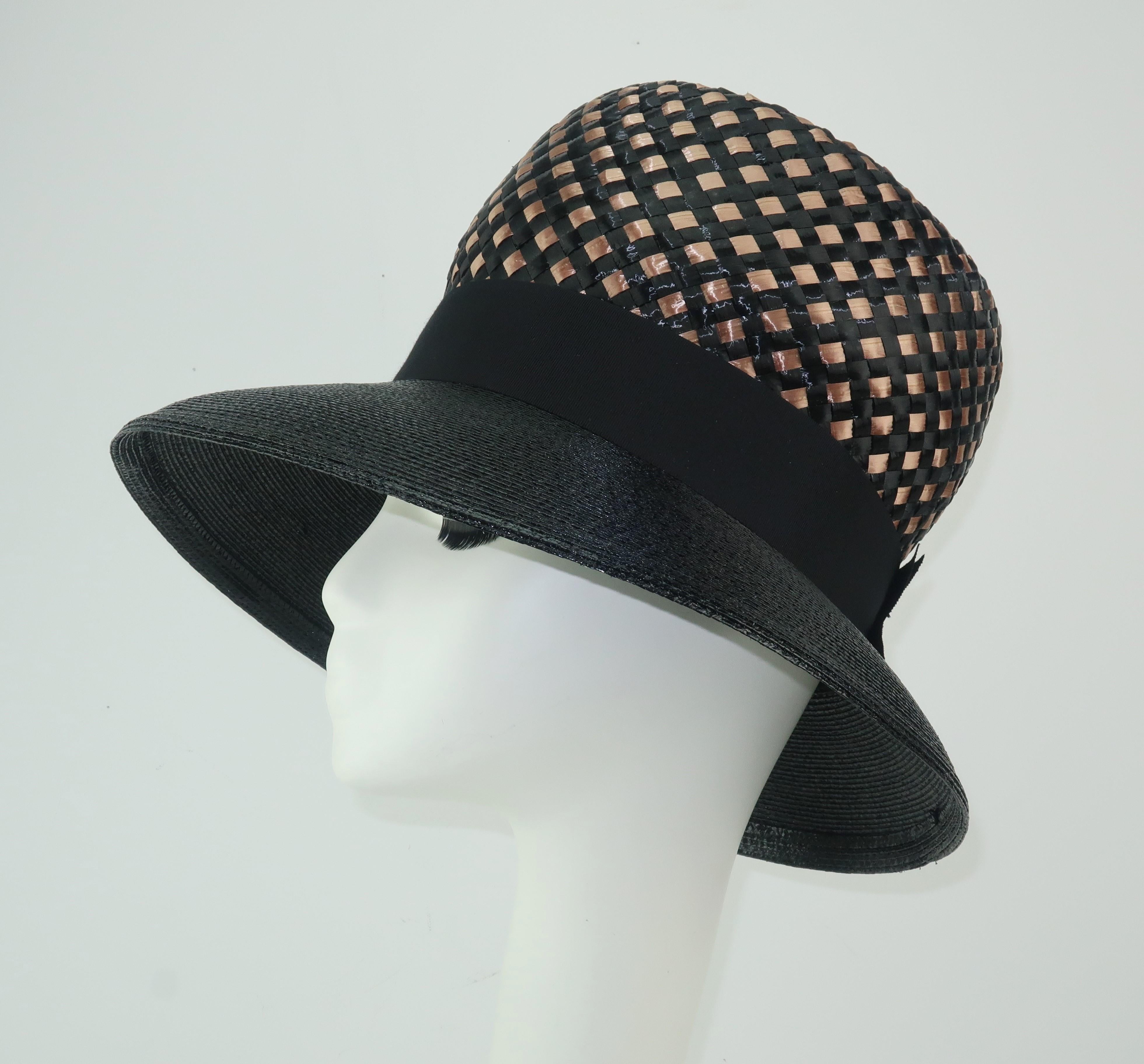 C.1960 Gwenn Pennington Beige & Black Straw Hat 2