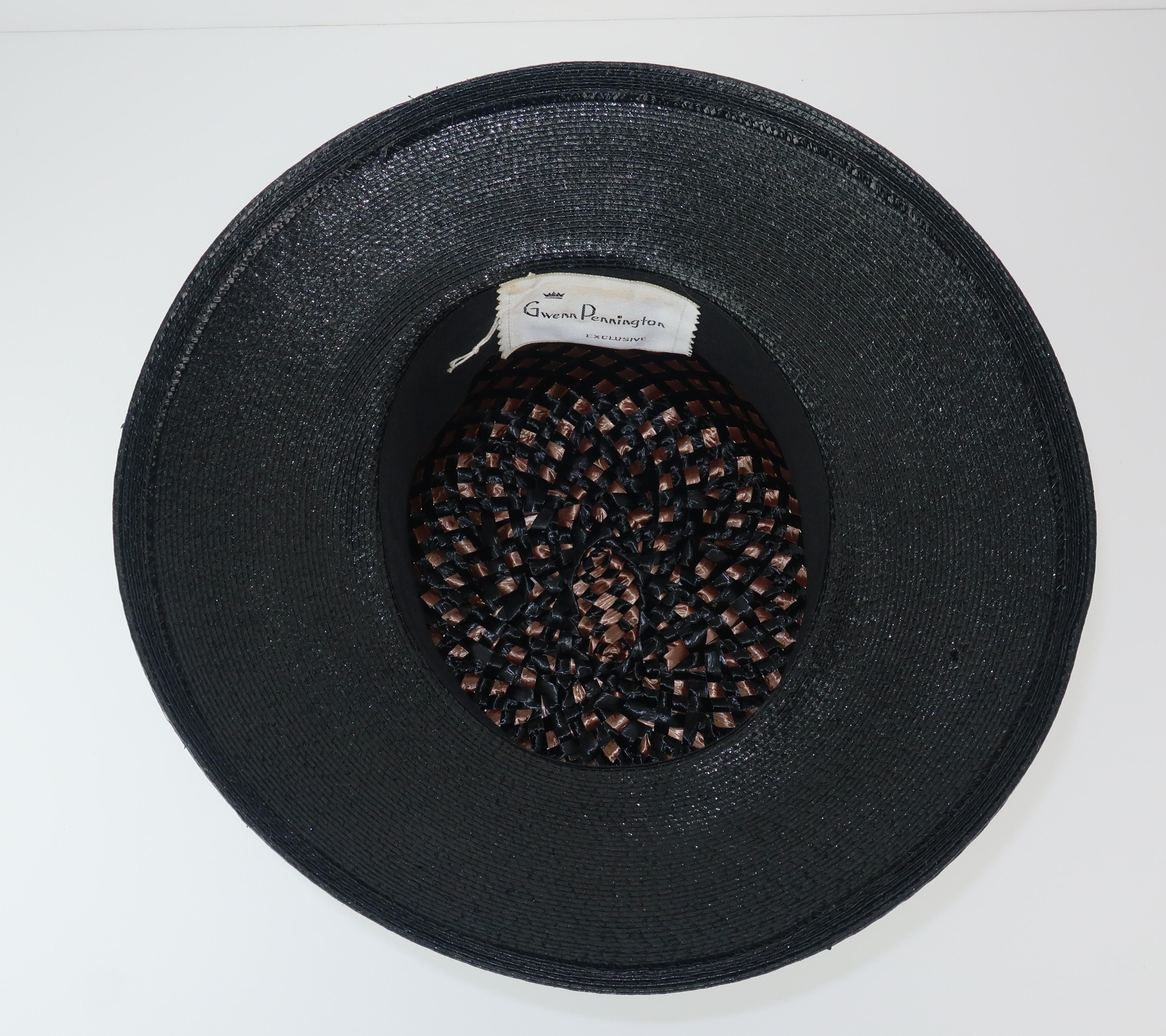 C.1960 Gwenn Pennington Beige & Black Straw Hat 4