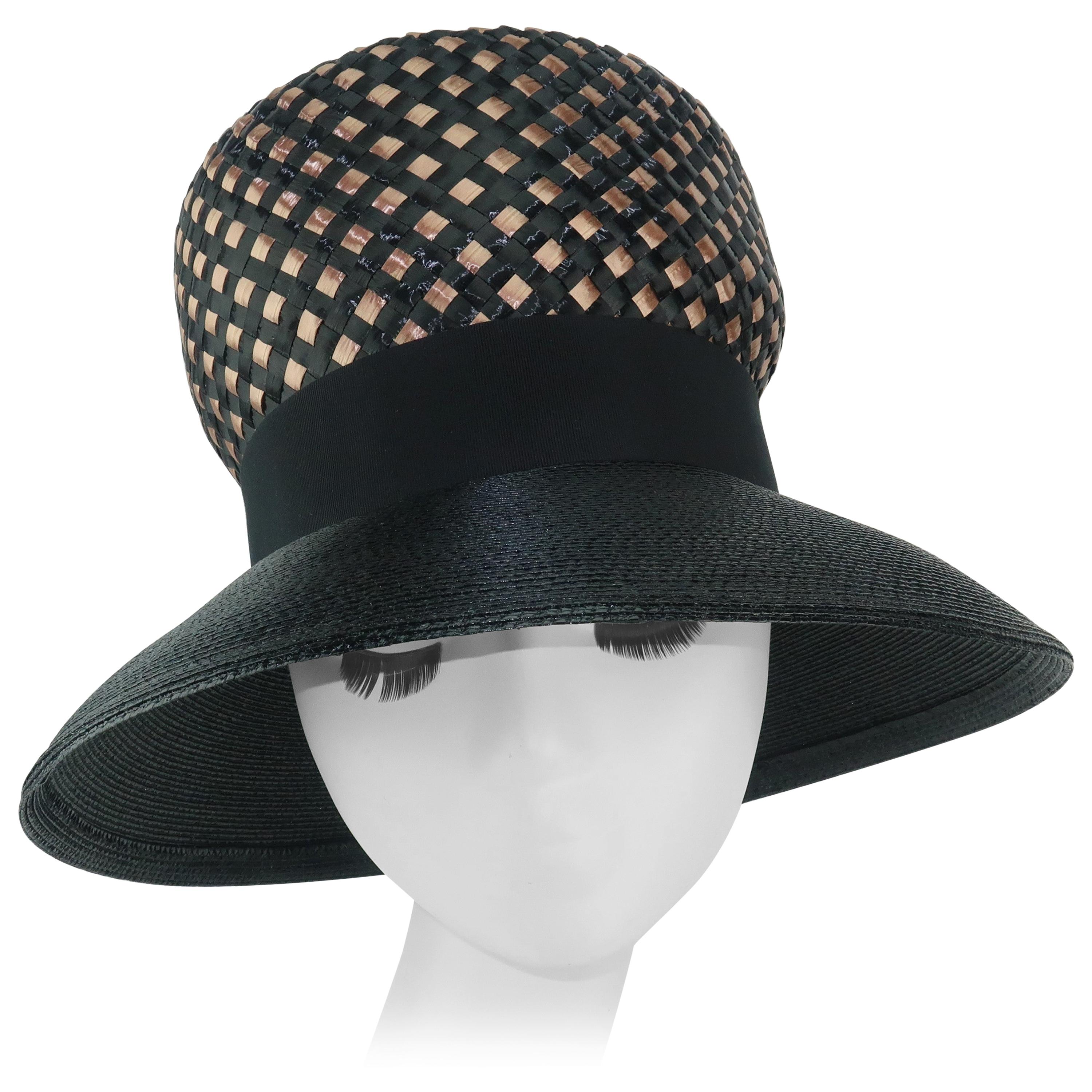 C.1960 Gwenn Pennington Beige & Black Straw Hat