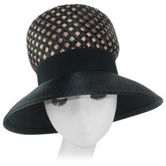 C.1960 Gwenn Pennington Beige 
Black Straw Hat