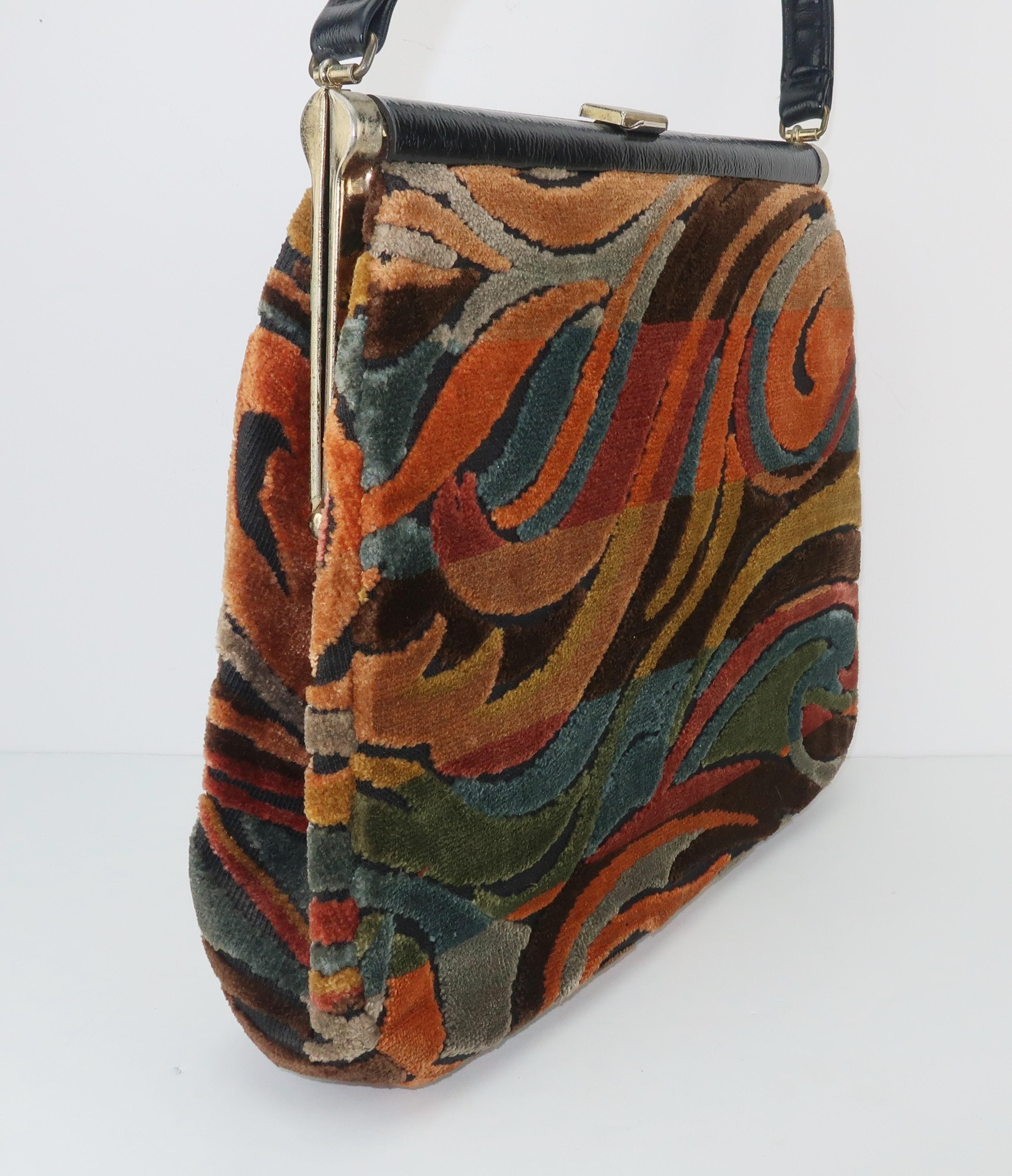 Black C.1960 Julius Resnick Mod Velvet Carpetbag Handbag