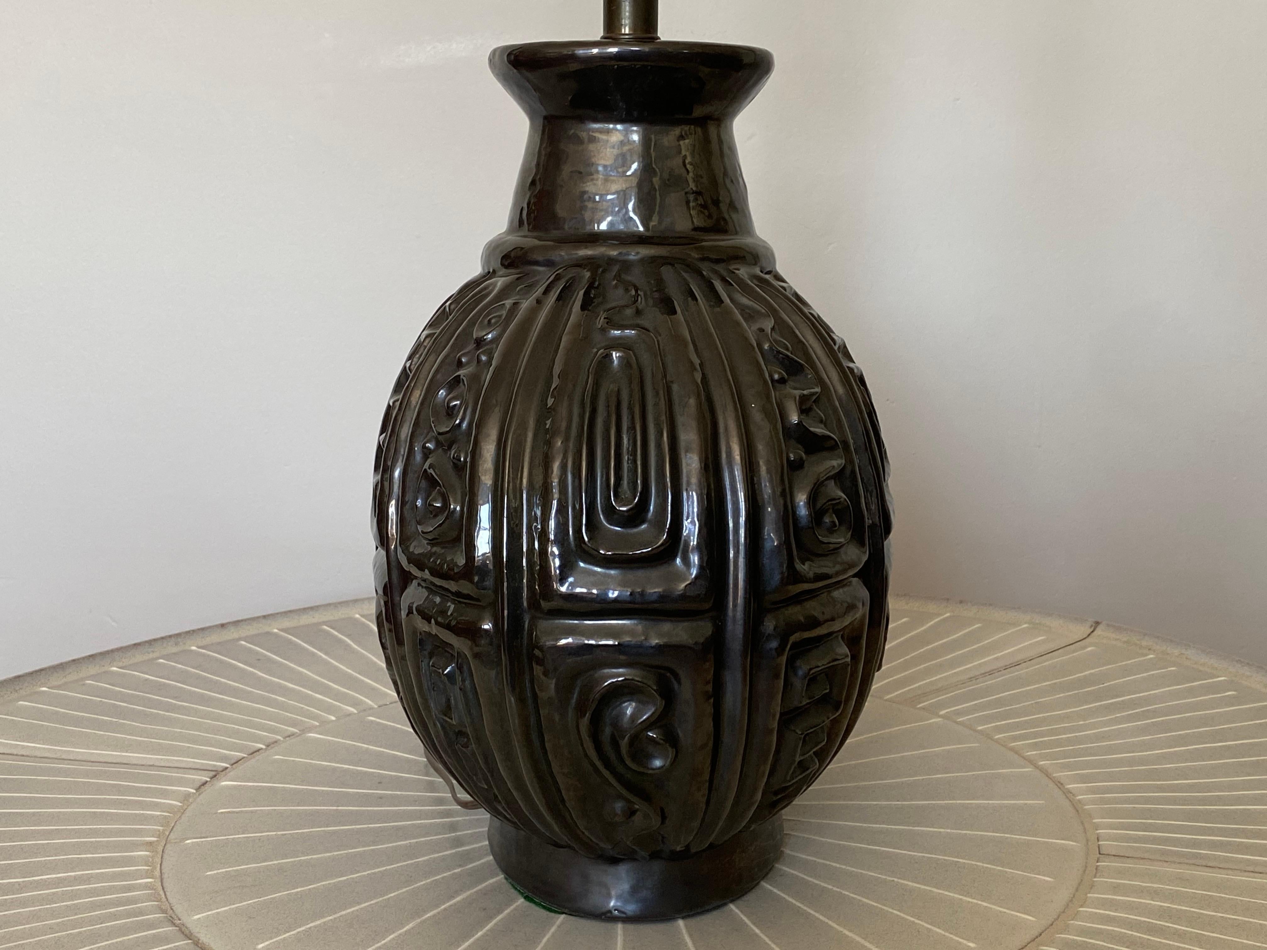 20th Century c1960 Lee Rosen for Design Technics Ovoid Brutalist Pottery Ceramic Lamp For Sale