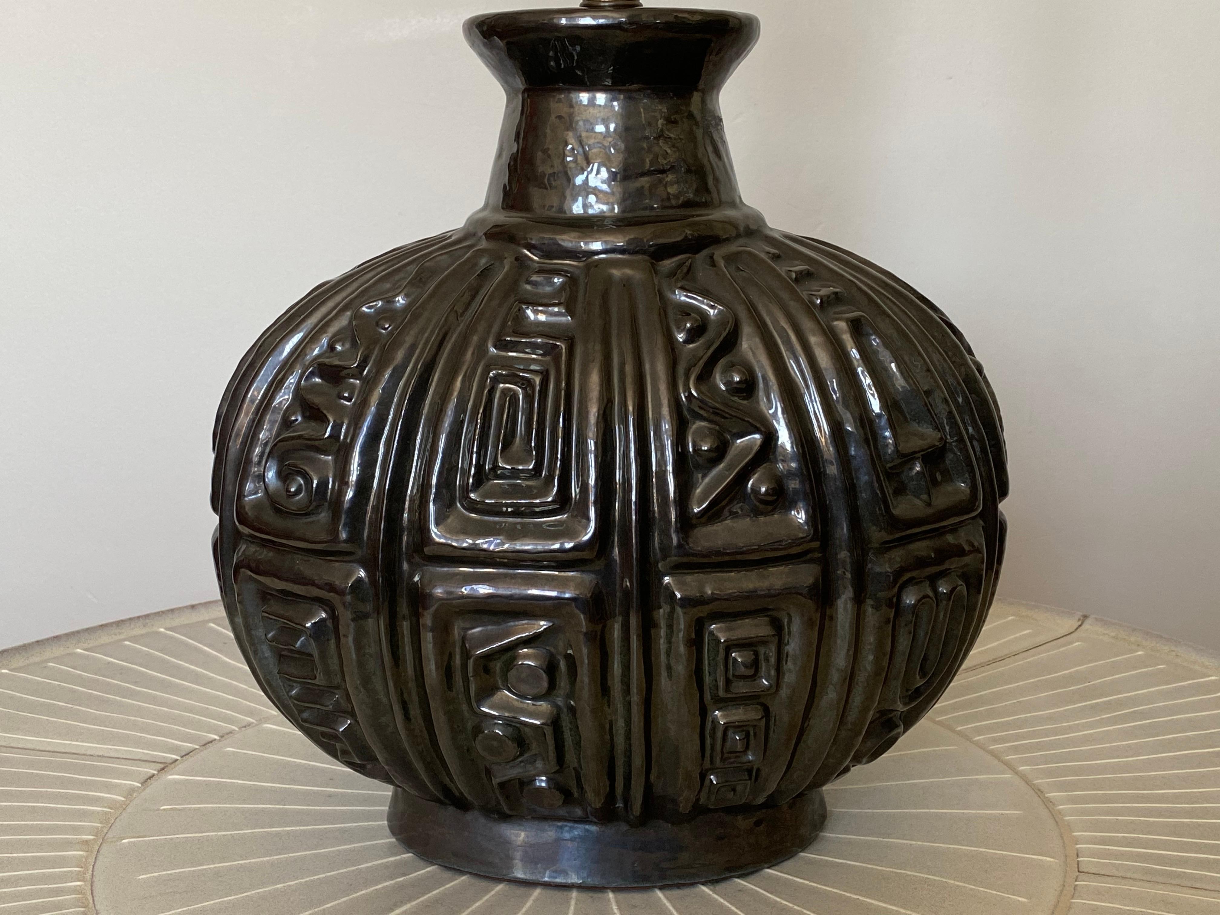 c1960 Lee Rosen for Design Technics Ovoid Brutalist Pottery Ceramic Lamp For Sale 2
