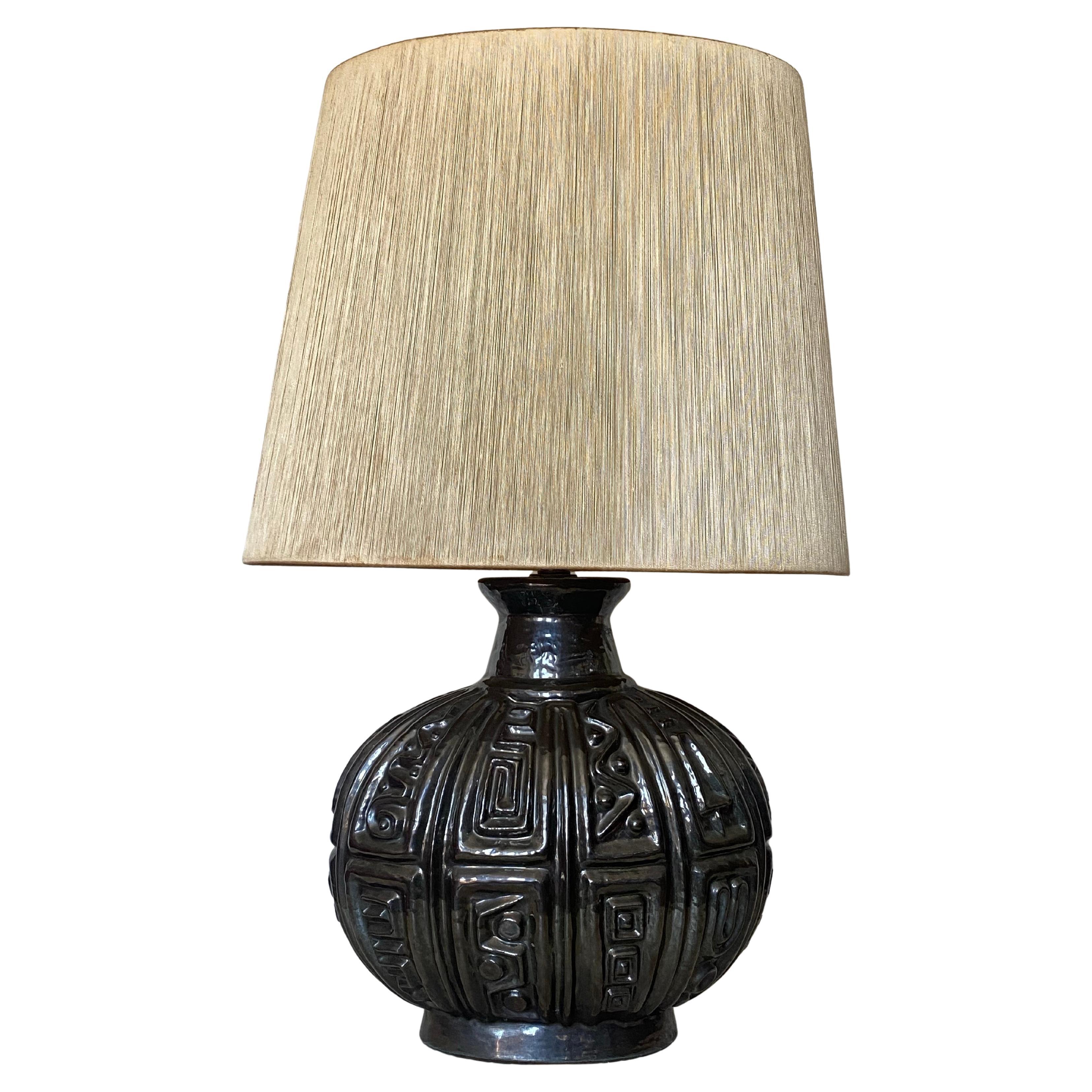 c1960 Lee Rosen for Design Technics Ovoid Brutalist Pottery Ceramic Lamp For Sale