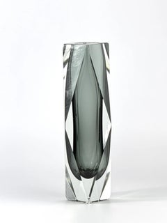 c.1960 Murano Sommerso Faceted Glass Vase, Smoky Grey Core, Italy, 8 in