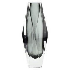 c.1960 Murano Sommerso Faceted Glass Vase, Smoky Grey Core, Italy, 8 in